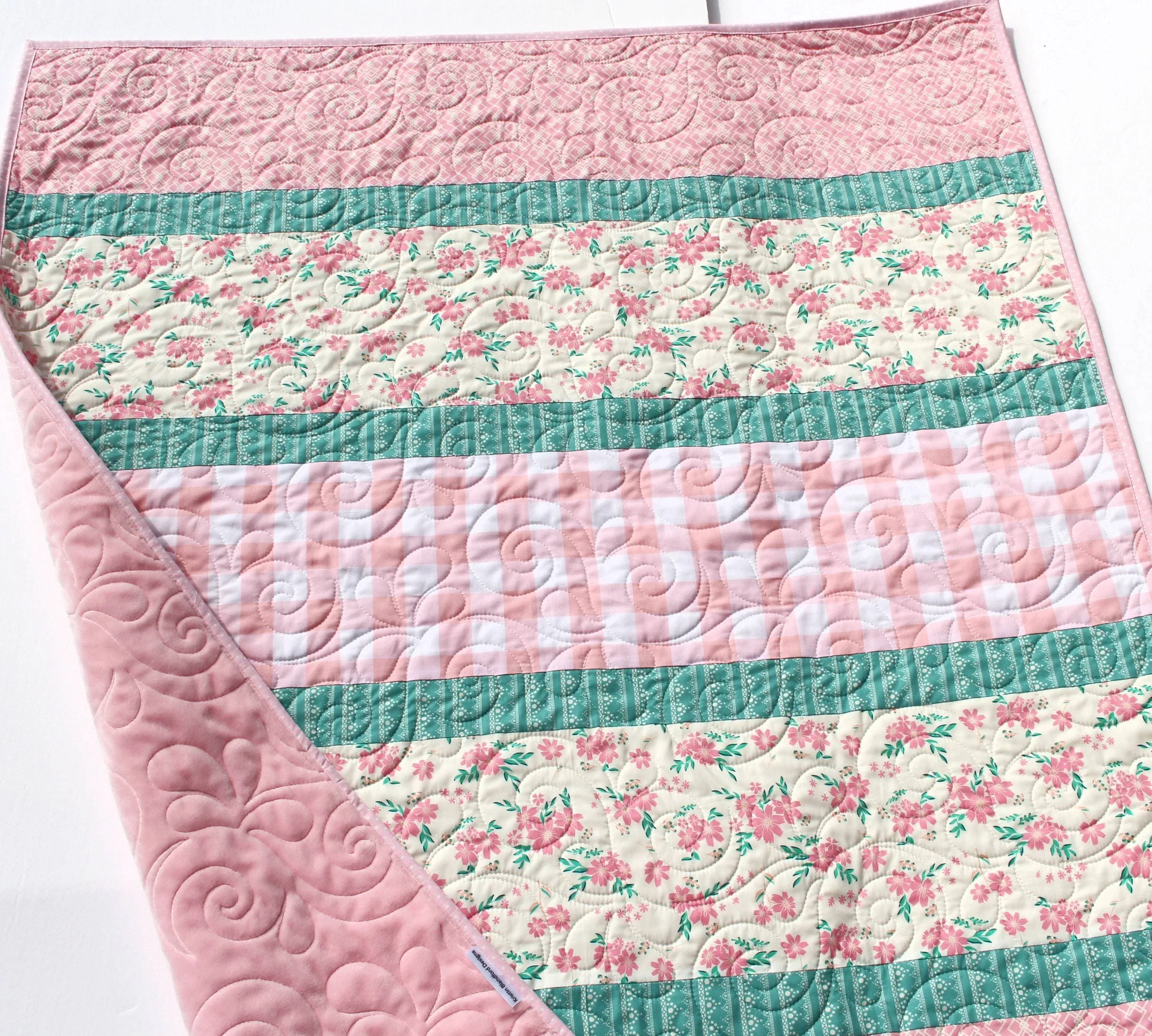 LAST ONE Baby Quilt, Plaid Floral Minky Blanket, Farmhouse Flower Crib Bedding, Vintage Chic Floral