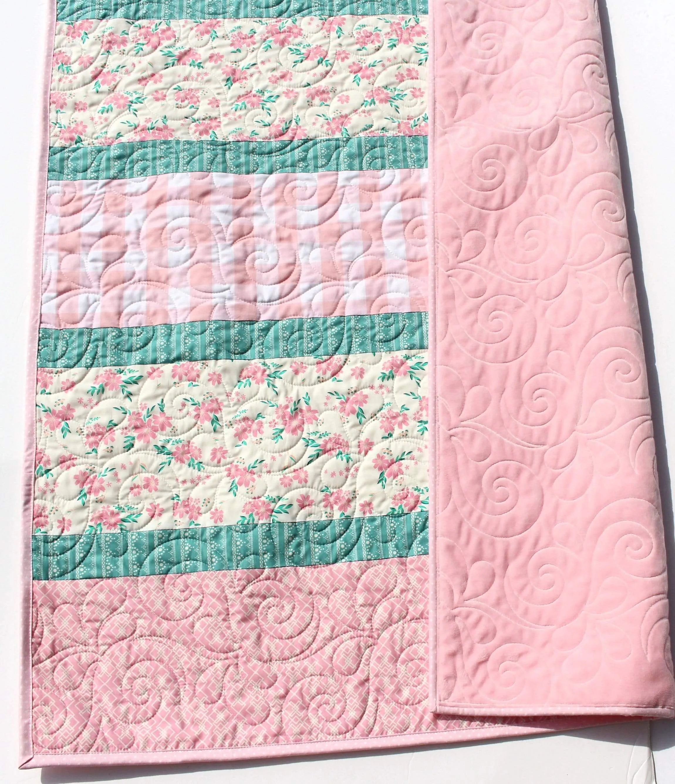 LAST ONE Baby Quilt, Plaid Floral Minky Blanket, Farmhouse Flower Crib Bedding, Vintage Chic Floral