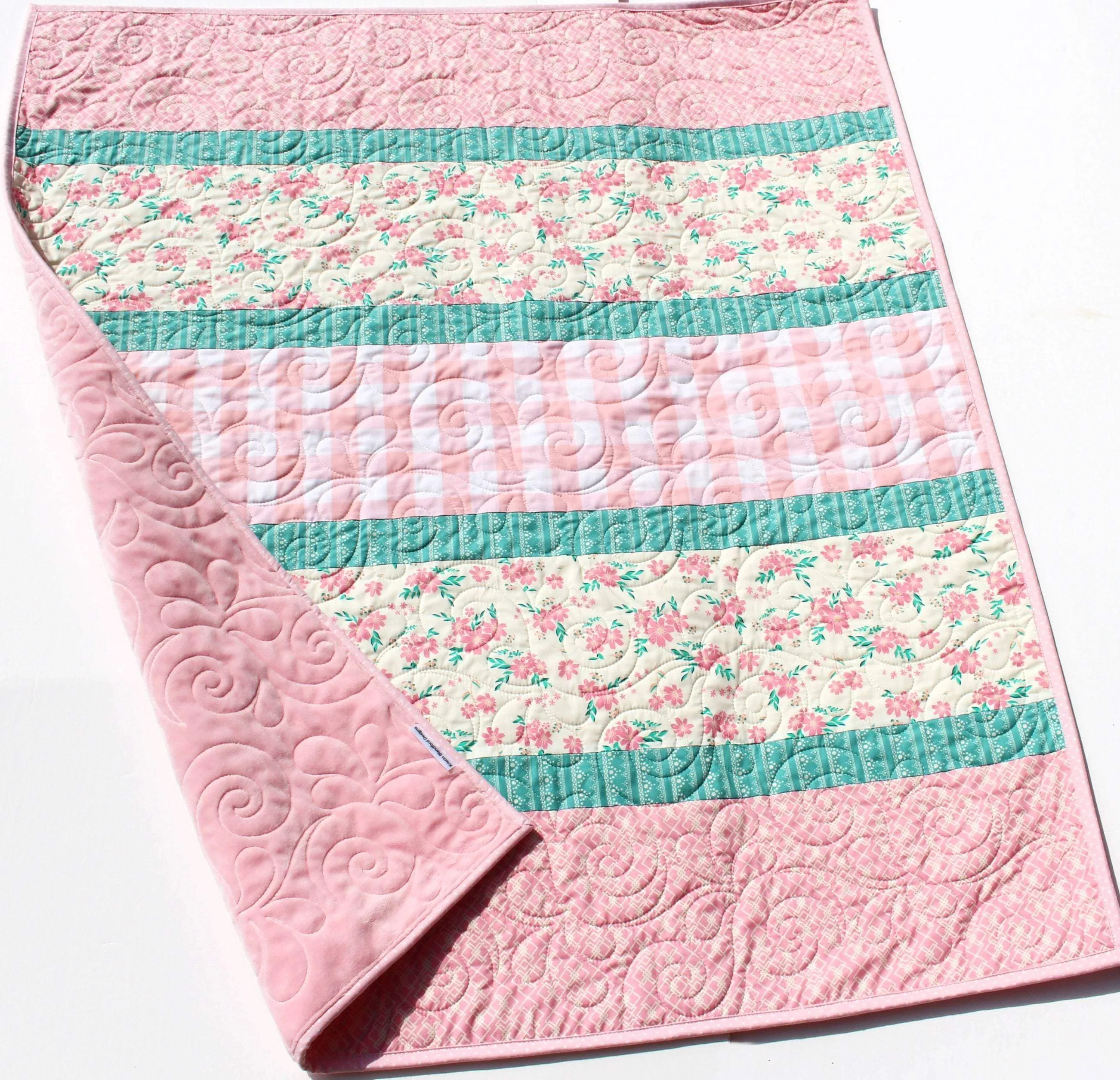 LAST ONE Baby Quilt, Plaid Floral Minky Blanket, Farmhouse Flower Crib Bedding, Vintage Chic Floral