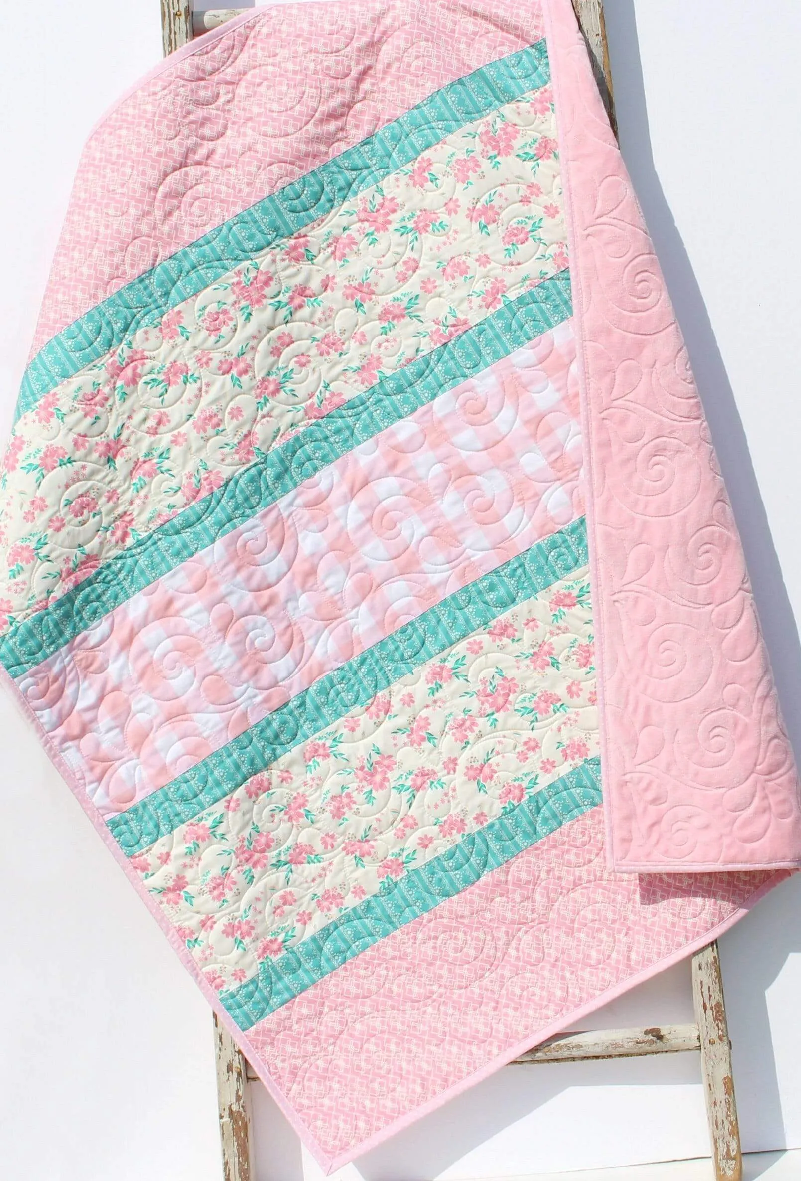 LAST ONE Baby Quilt, Plaid Floral Minky Blanket, Farmhouse Flower Crib Bedding, Vintage Chic Floral