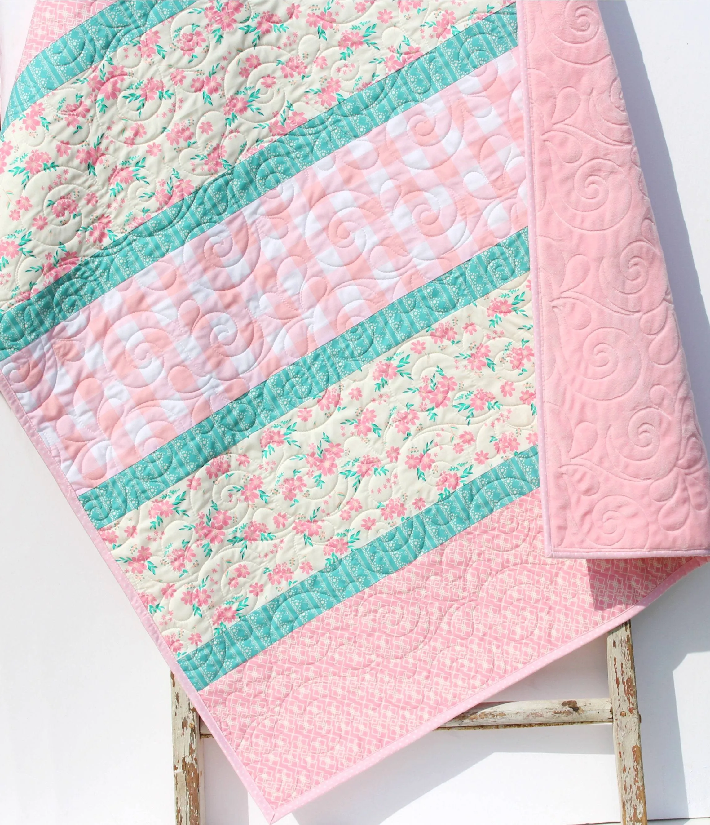 LAST ONE Baby Quilt, Plaid Floral Minky Blanket, Farmhouse Flower Crib Bedding, Vintage Chic Floral