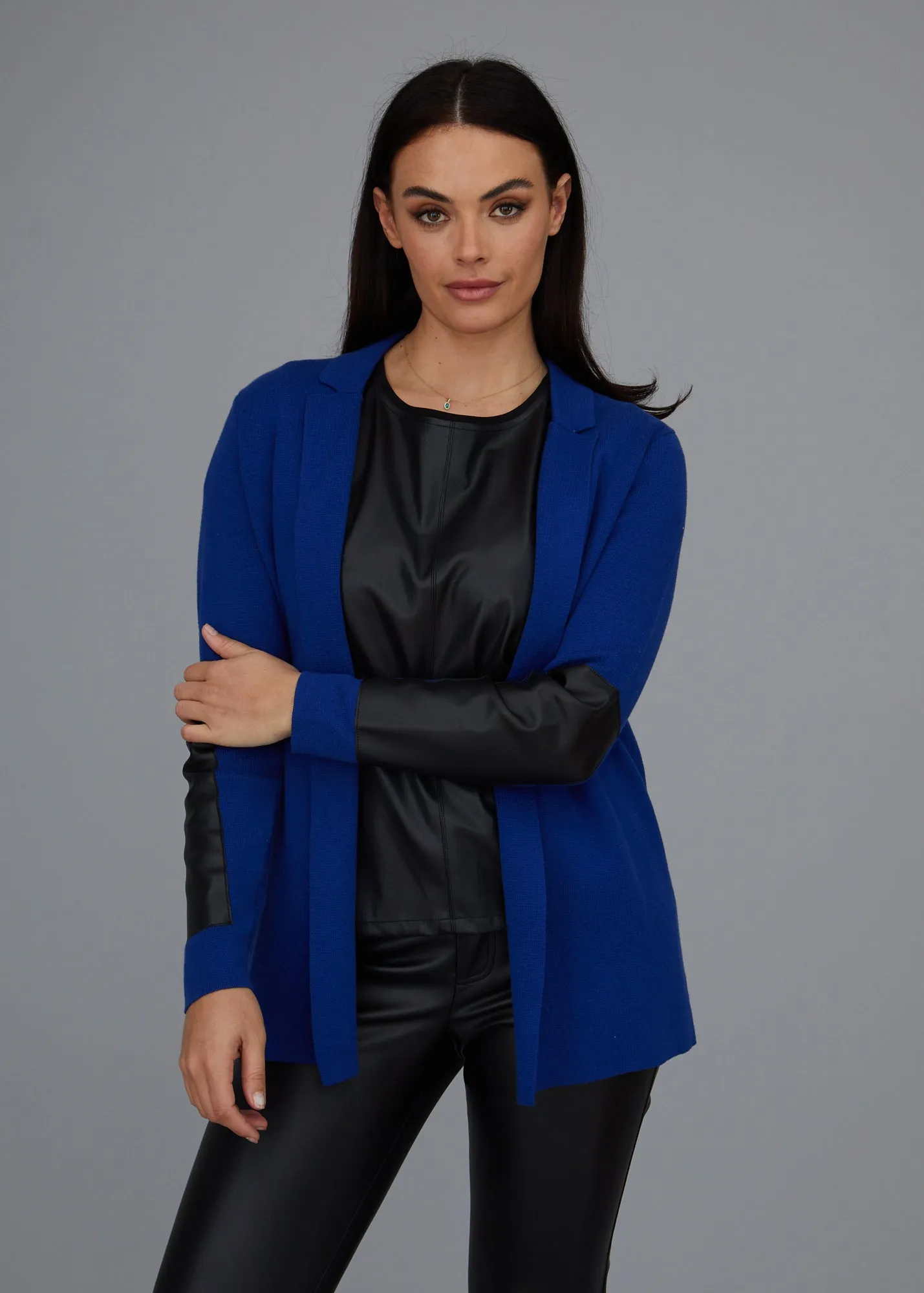 Leather Trip Open Front Cardigan: FINAL SALE
