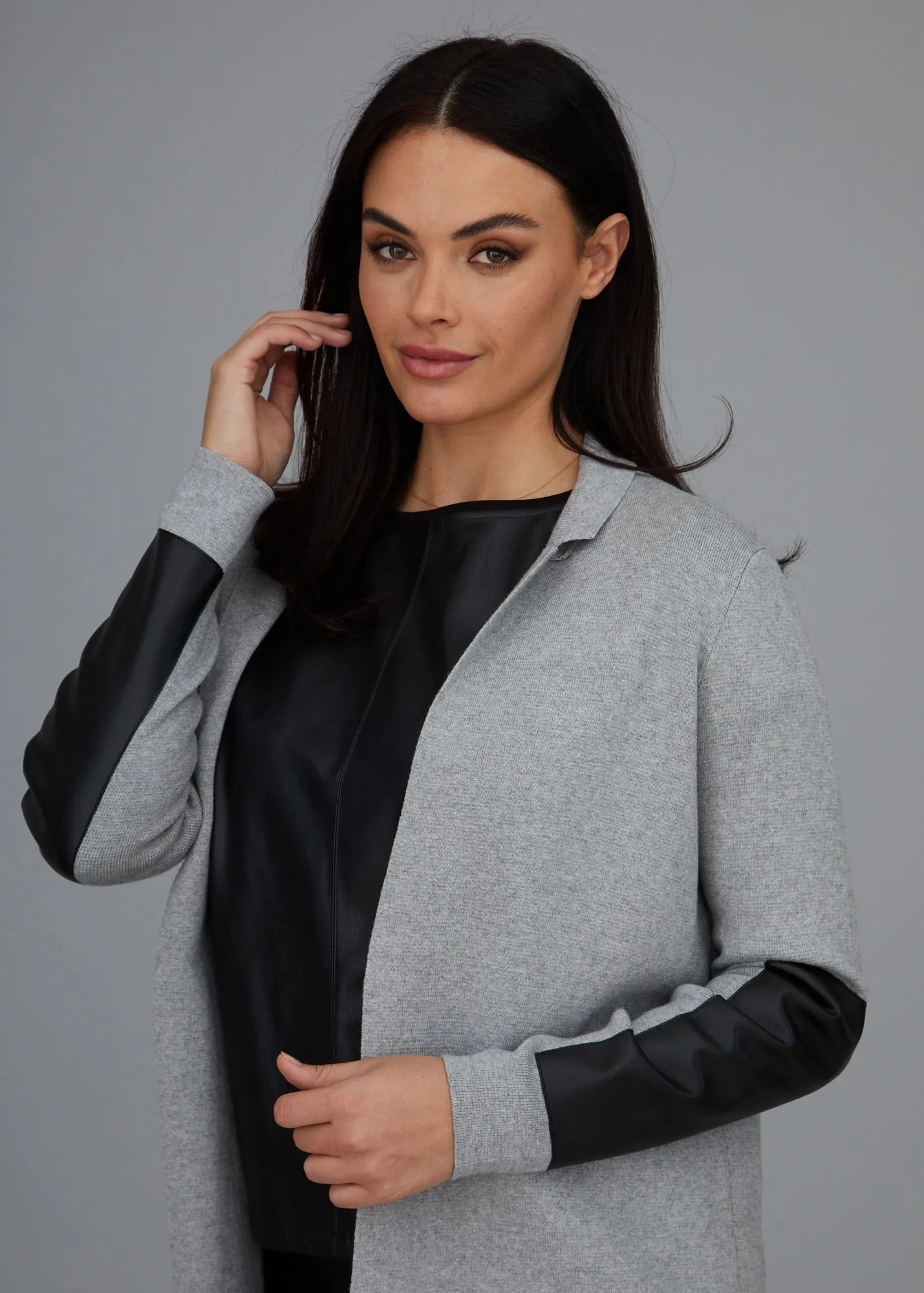 Leather Trip Open Front Cardigan: FINAL SALE