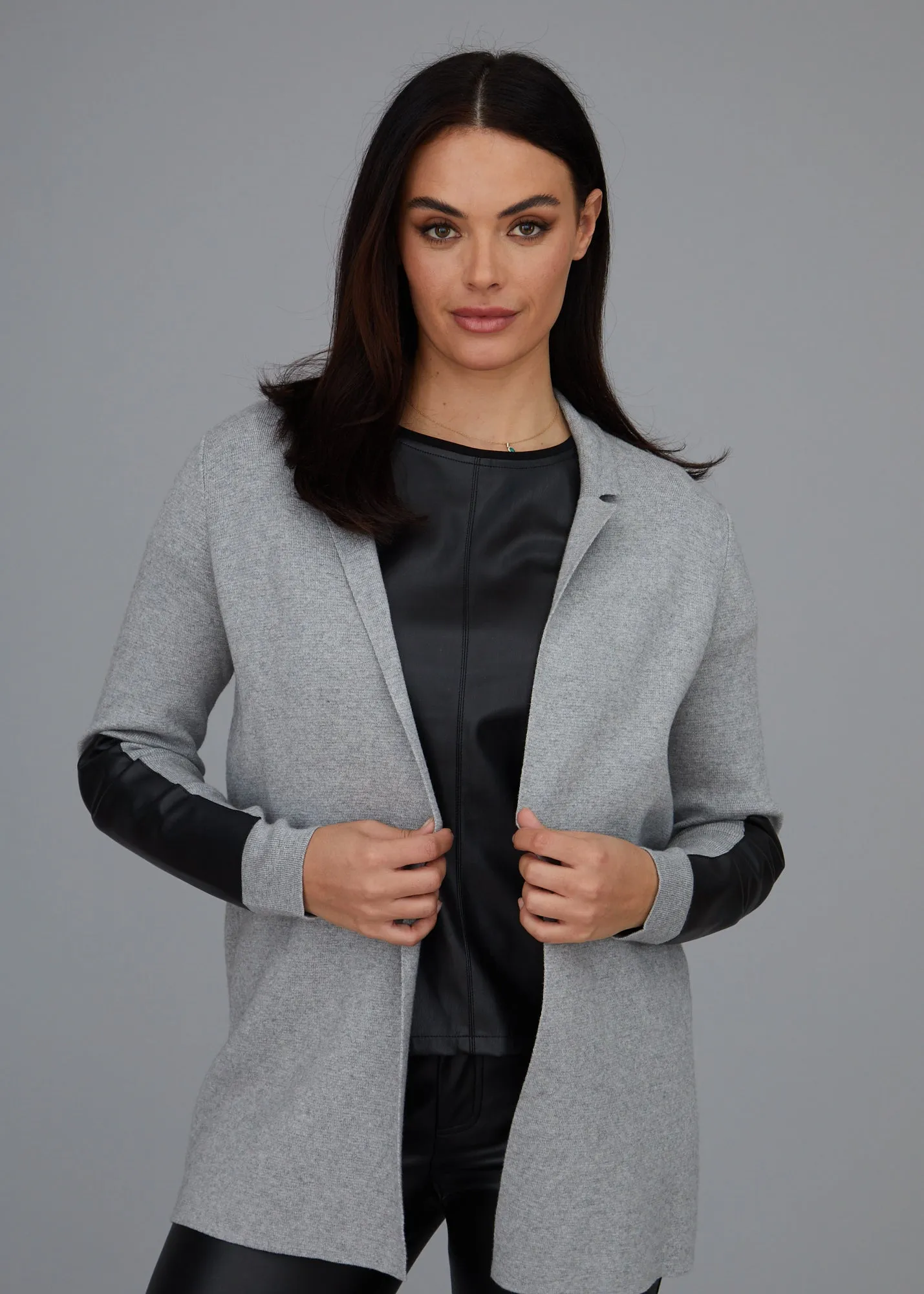Leather Trip Open Front Cardigan: FINAL SALE