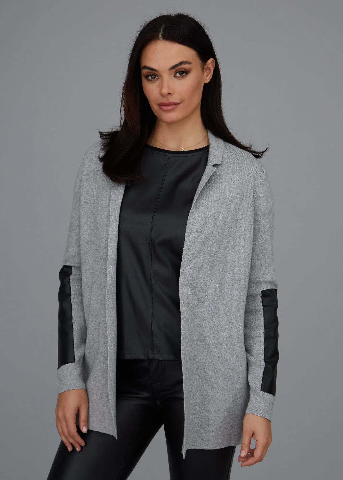 Leather Trip Open Front Cardigan: FINAL SALE