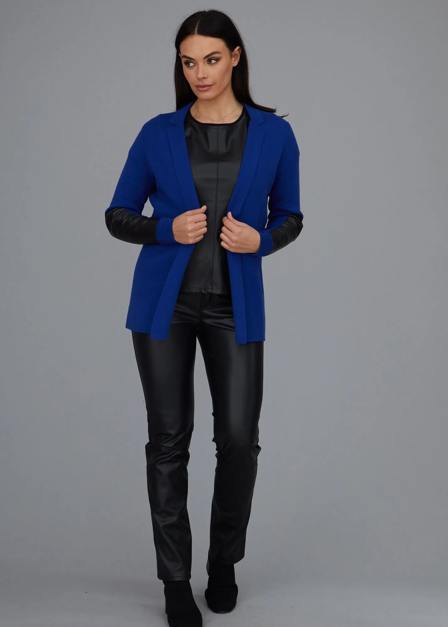 Leather Trip Open Front Cardigan: FINAL SALE
