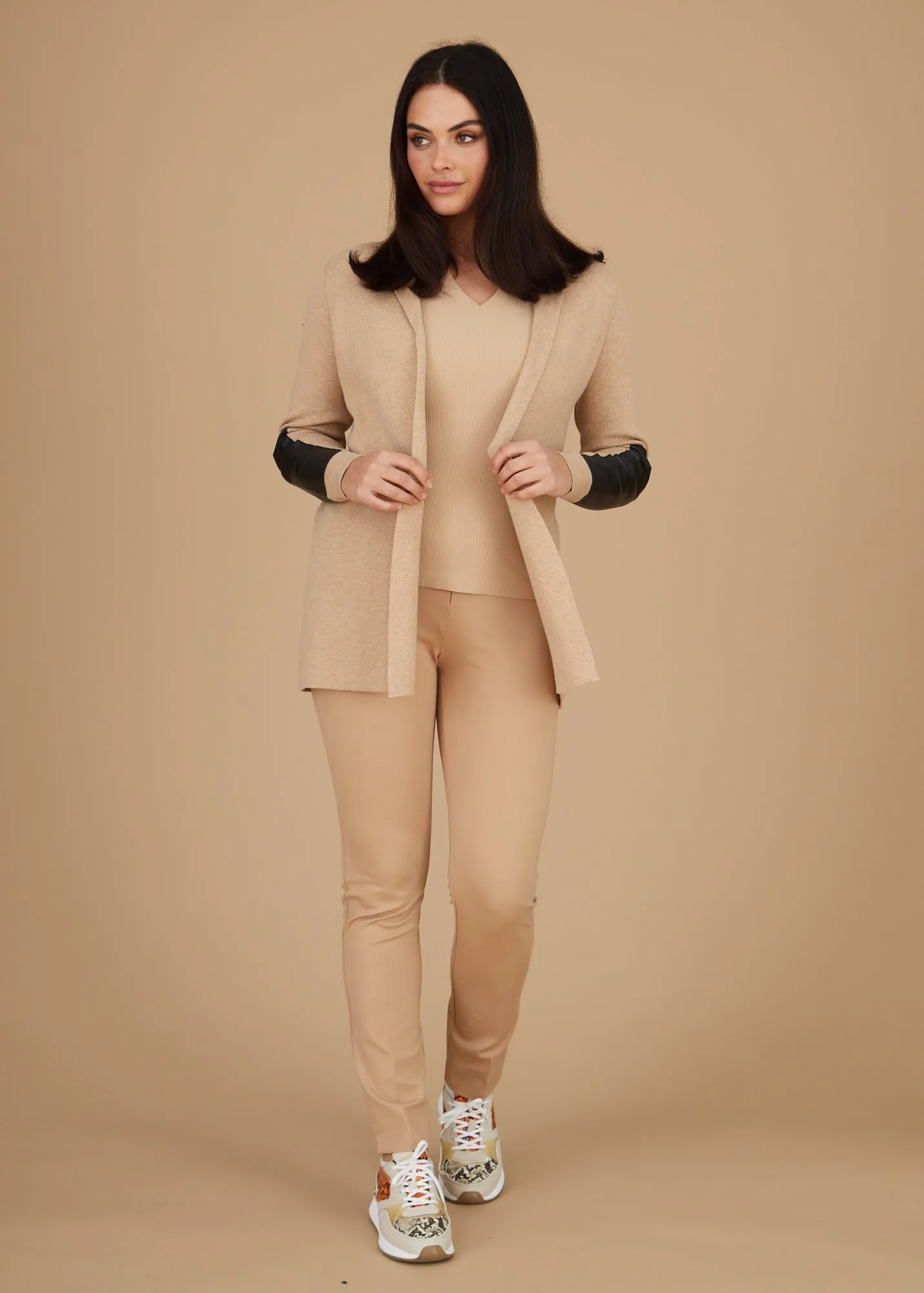 Leather Trip Open Front Cardigan: FINAL SALE