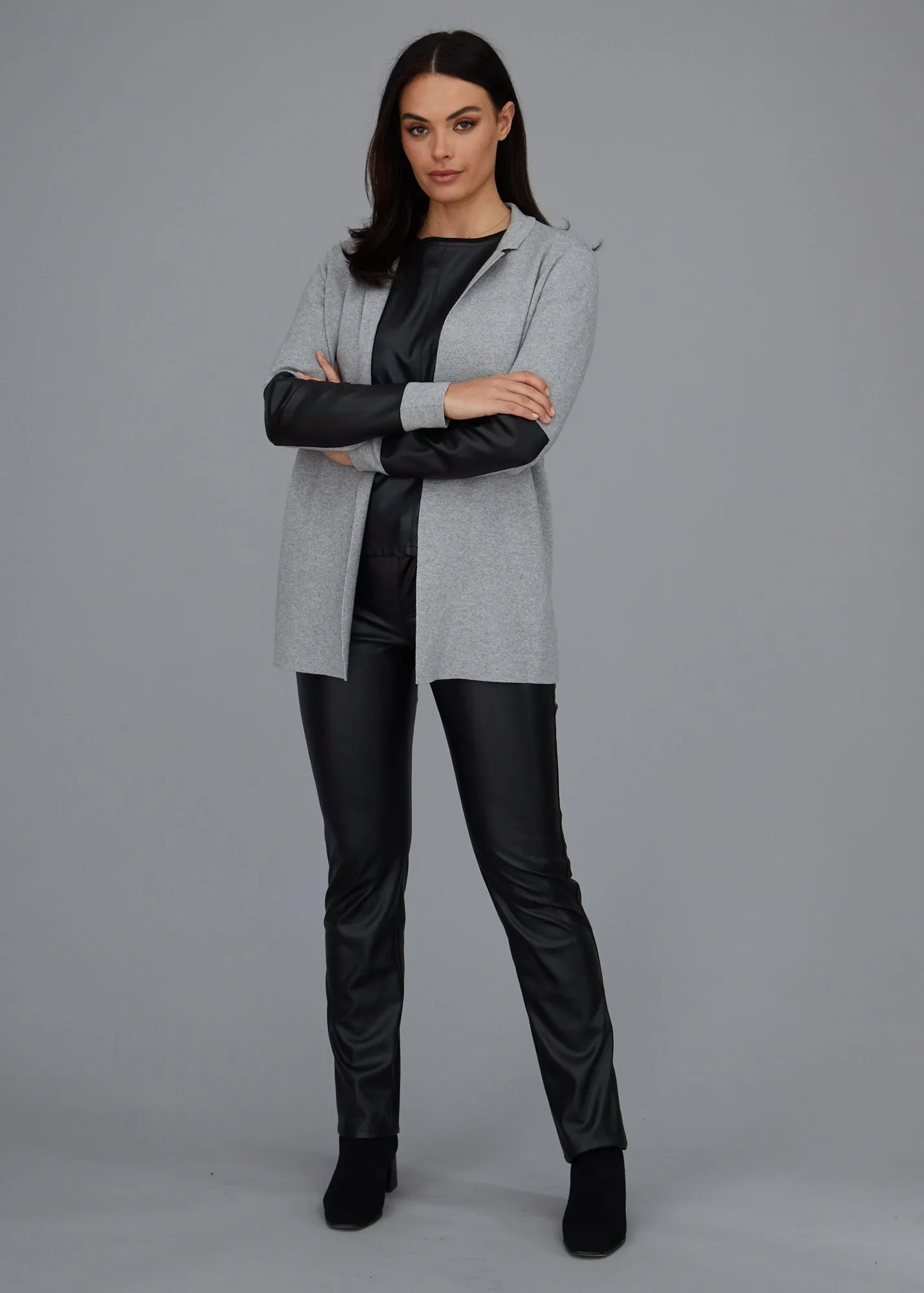 Leather Trip Open Front Cardigan: FINAL SALE