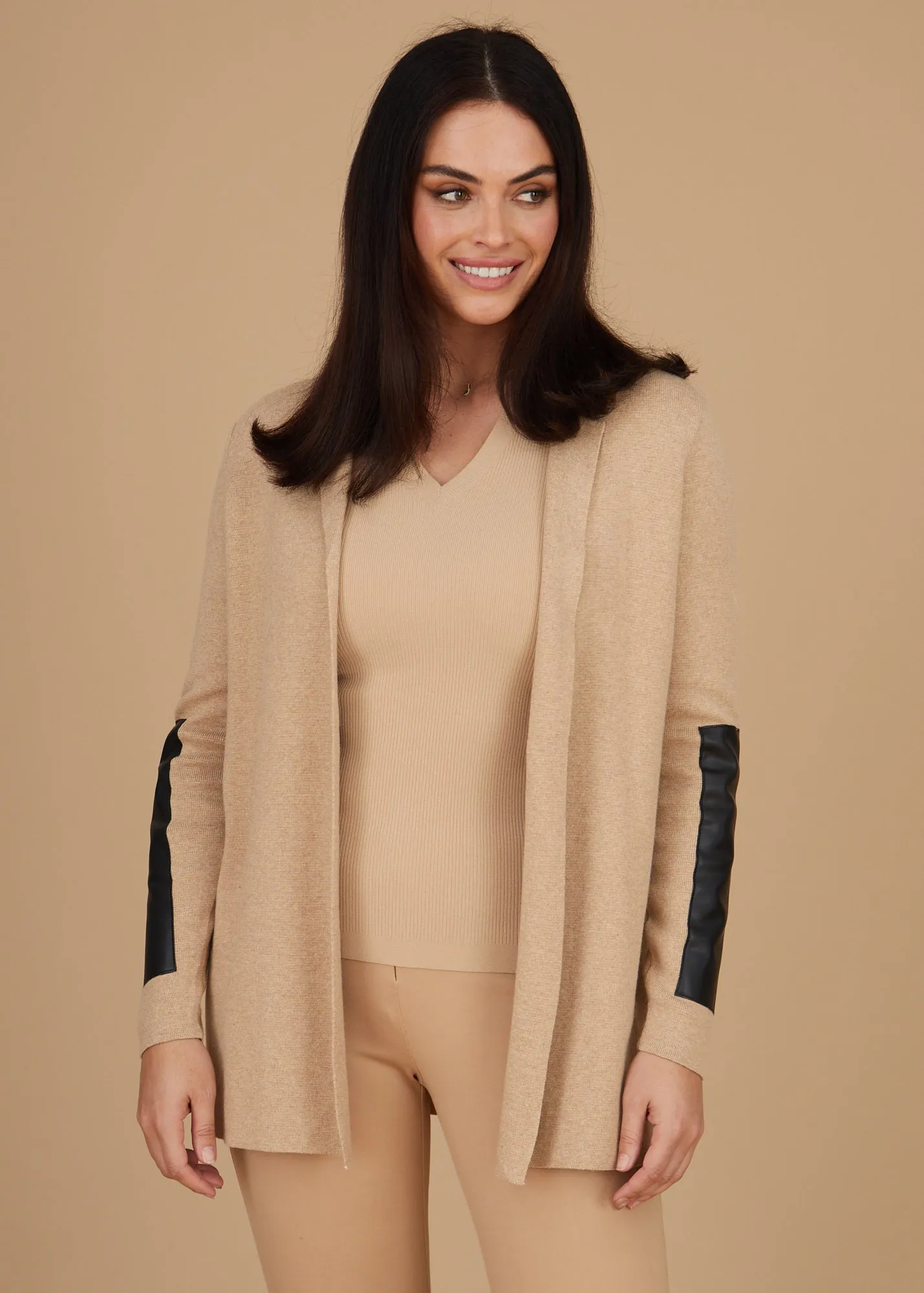 Leather Trip Open Front Cardigan: FINAL SALE