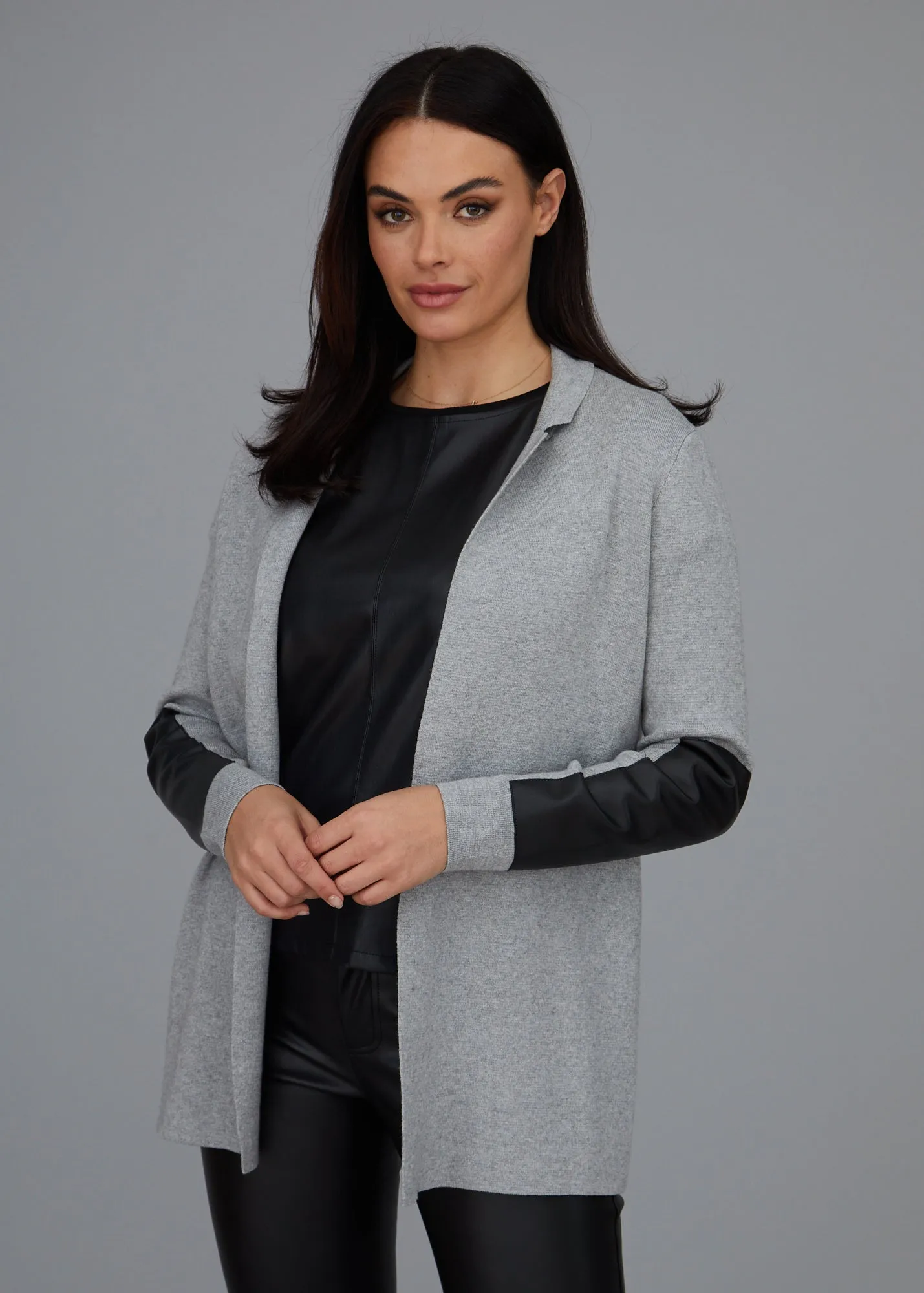 Leather Trip Open Front Cardigan: FINAL SALE