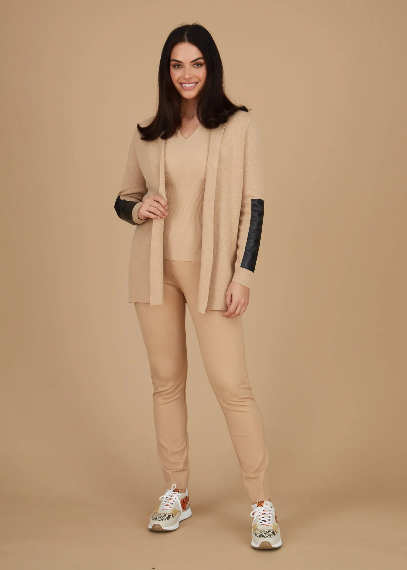Leather Trip Open Front Cardigan: FINAL SALE