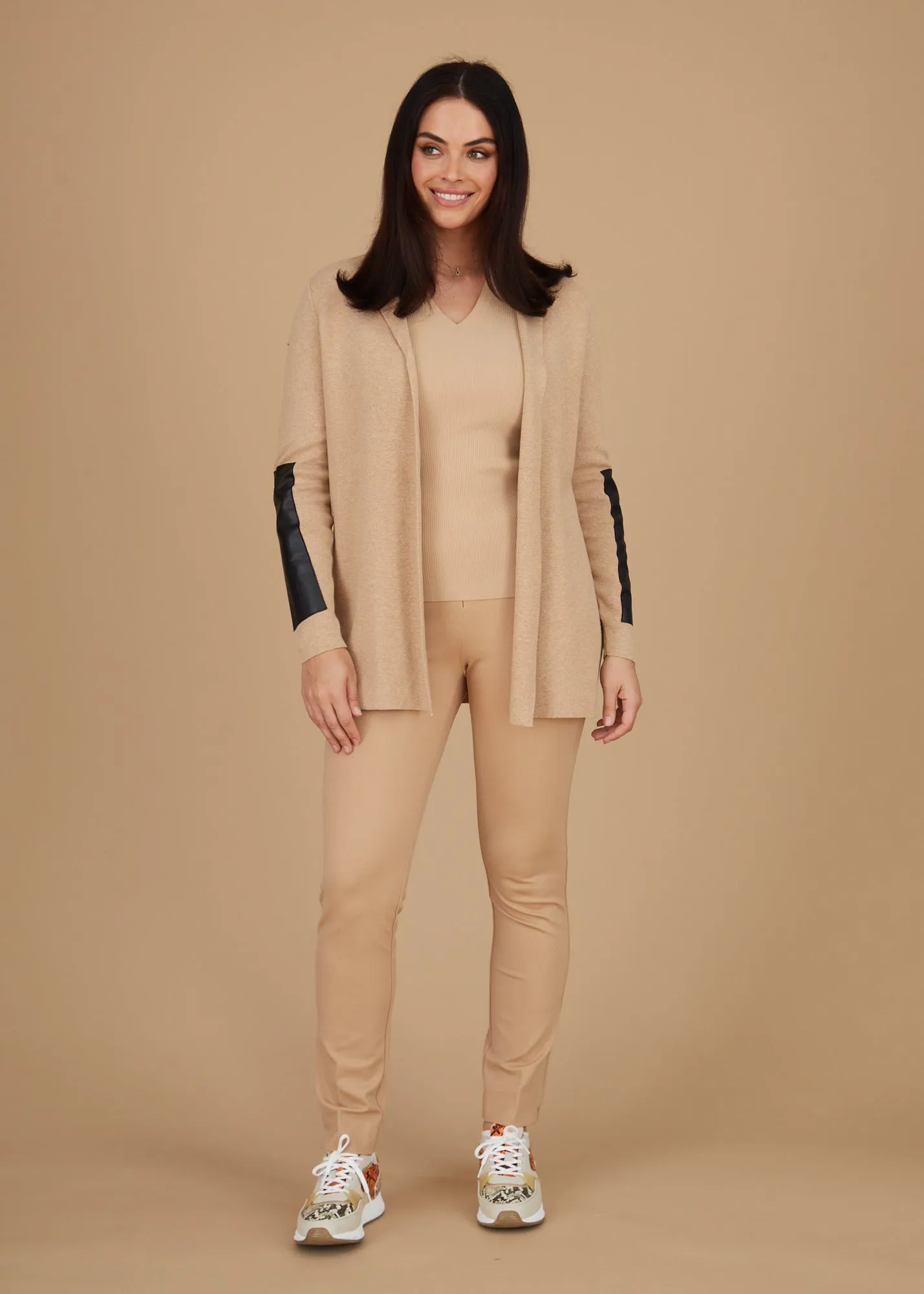 Leather Trip Open Front Cardigan: FINAL SALE
