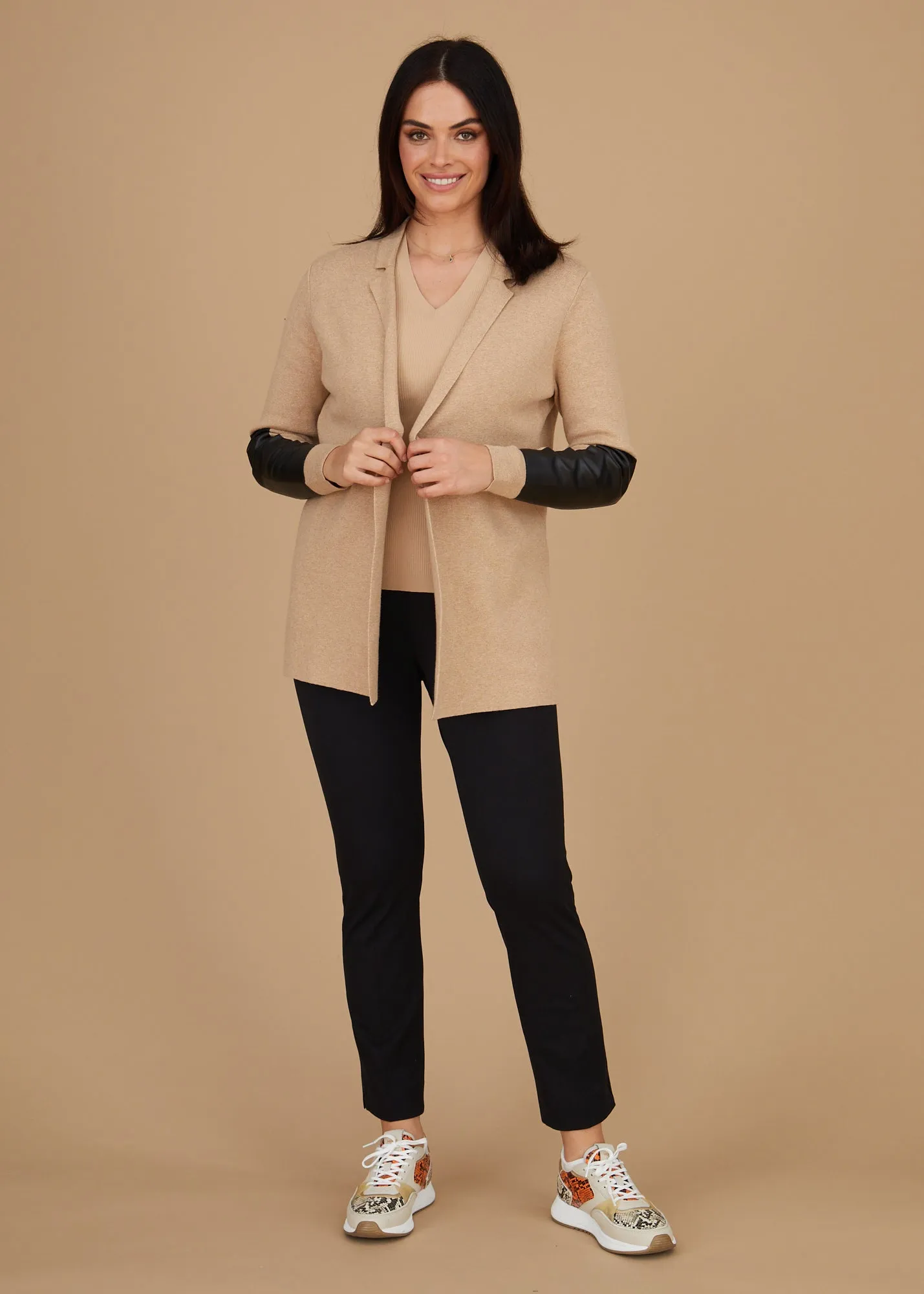 Leather Trip Open Front Cardigan: FINAL SALE