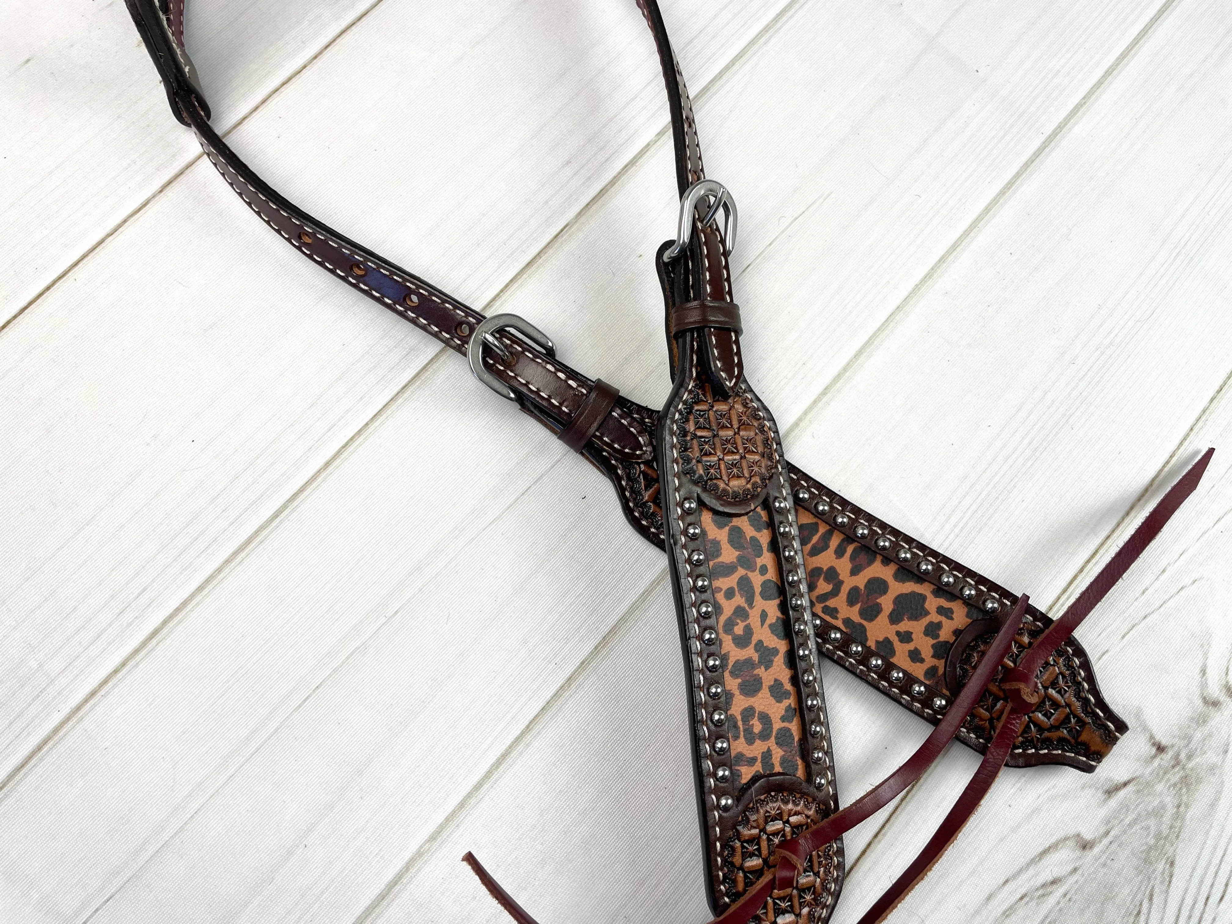 Leopard Dark Leather One Ear Headstall