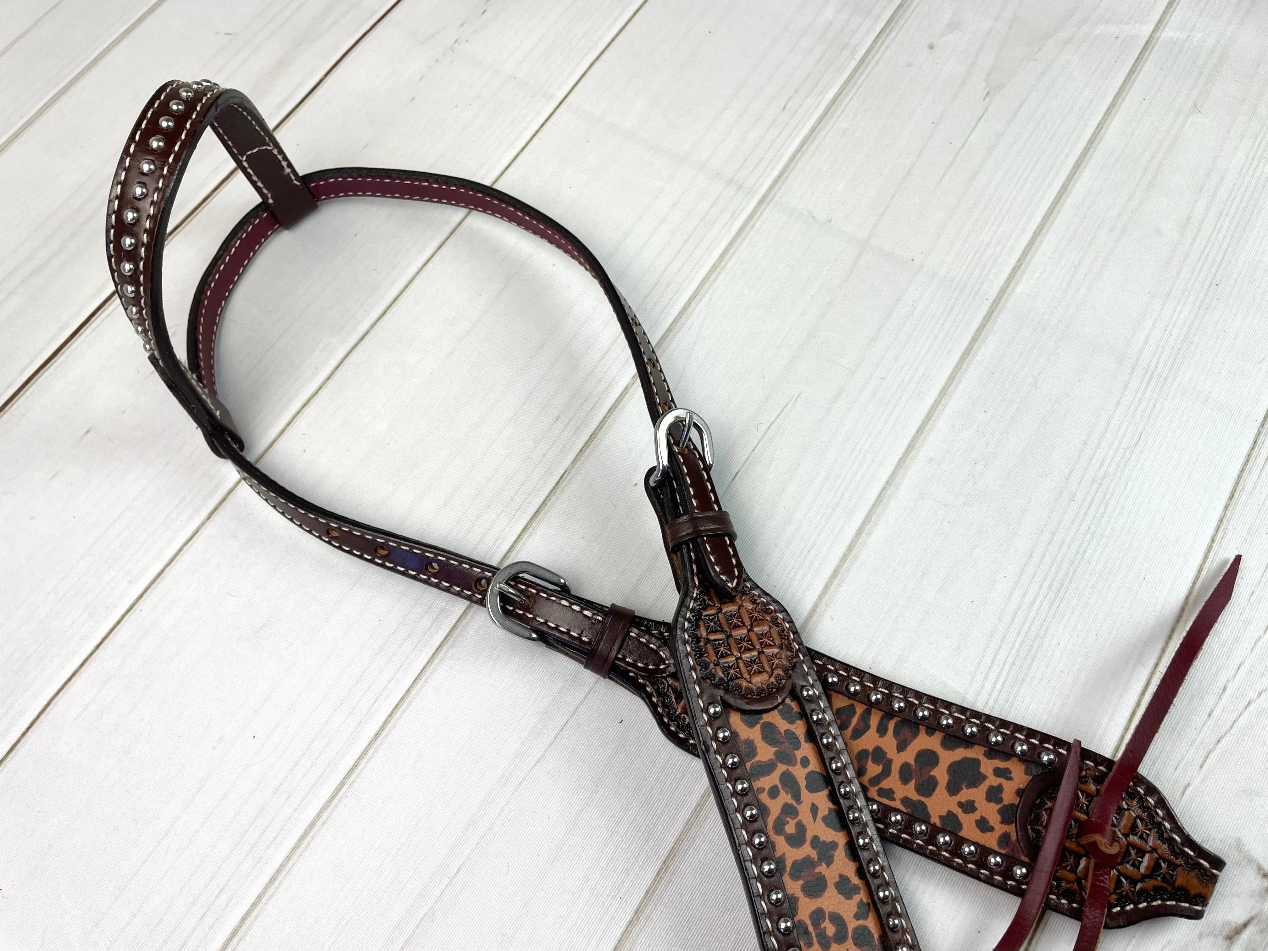 Leopard Dark Leather One Ear Headstall