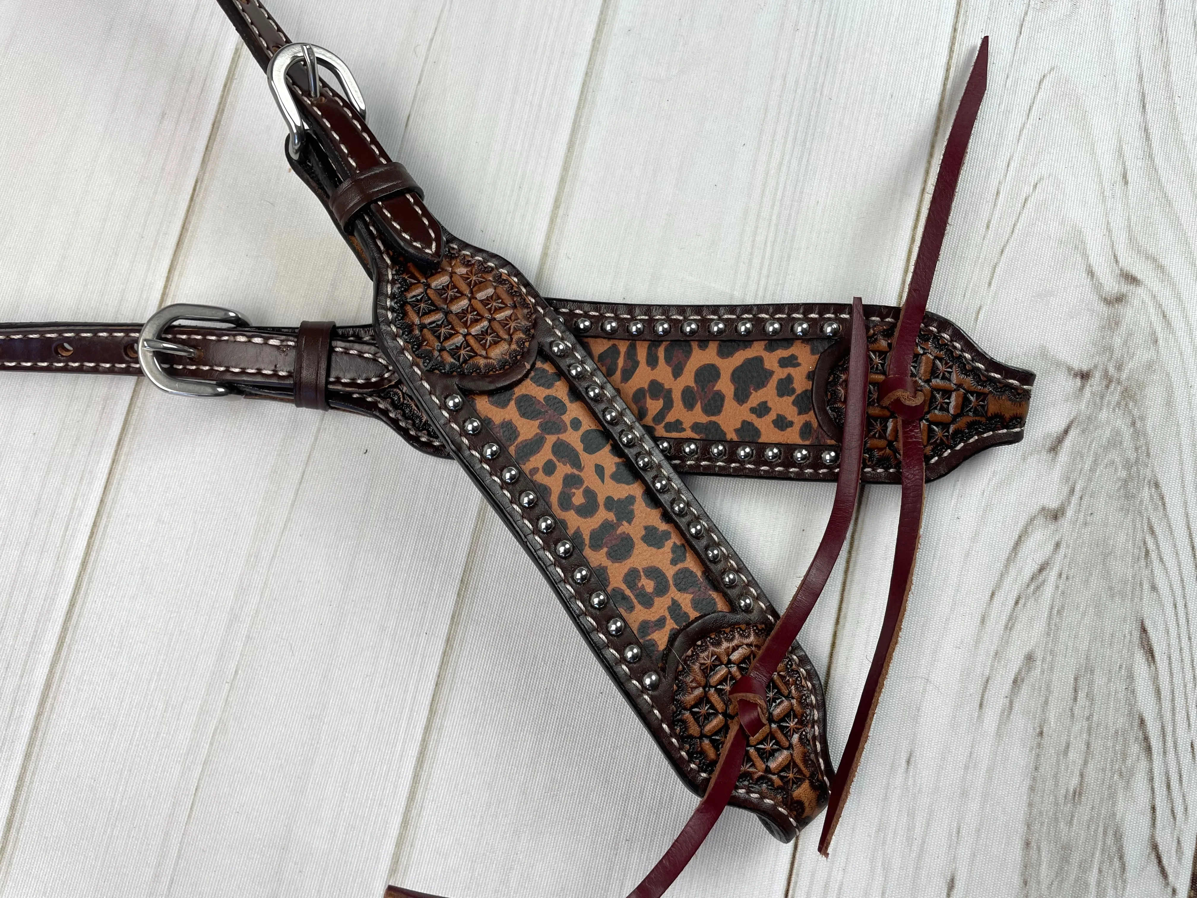 Leopard Dark Leather One Ear Headstall