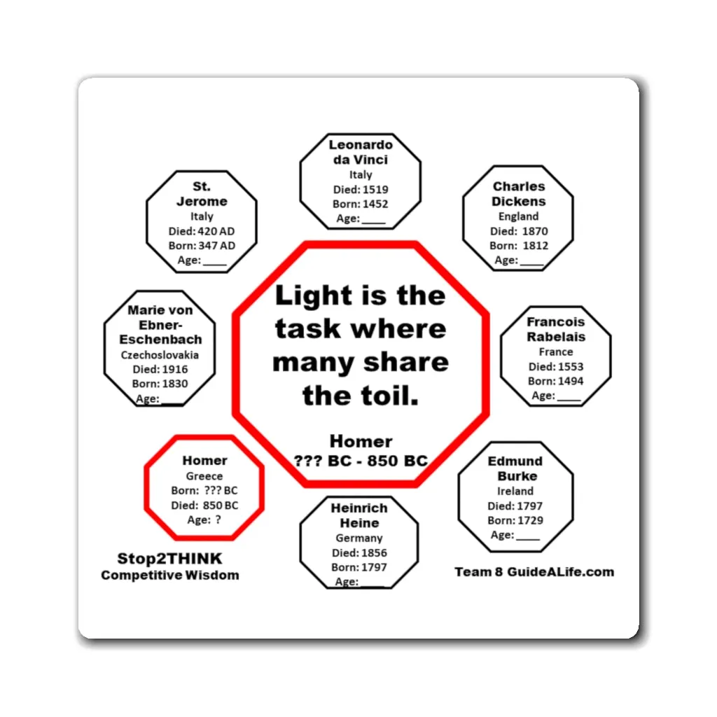 Light is the task where many share the toil.  -  Homer  ??? BC - 850 BC - Magnetic Wisdoms
