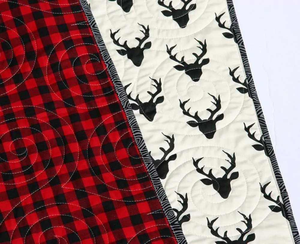 Lumberjack Plaid Quilt, Woodland Buffalo Plaid Check, Deer Buck Bear Boy or Girl Blanket