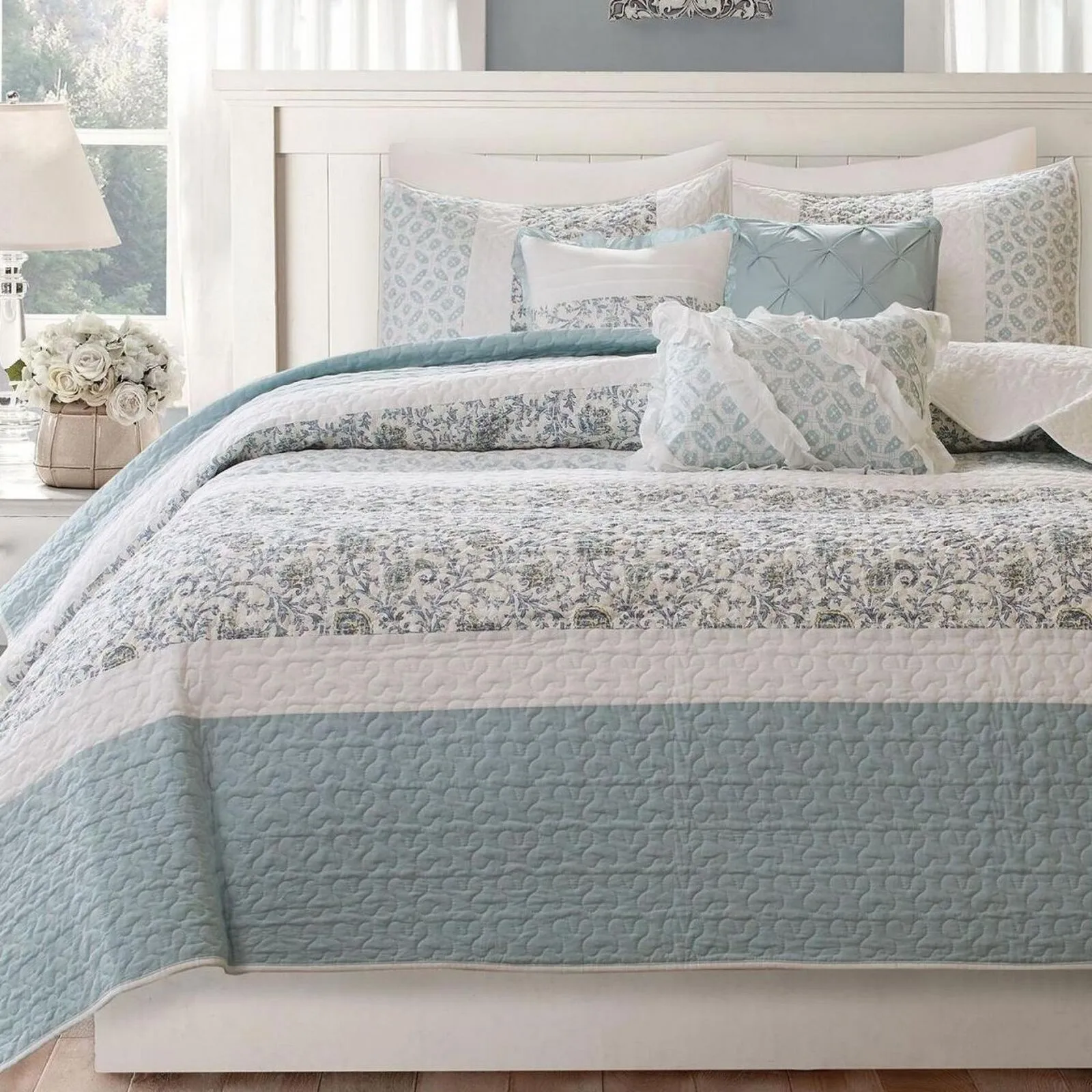 Madison Park Dawn 6-Piece Full / Queen Quilt Set Blue