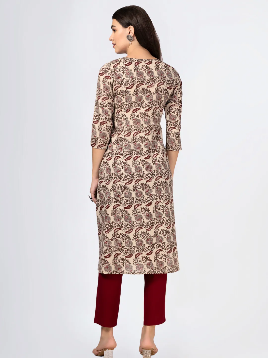 Maroon Paisley Print Kurta with Yoke Embroidery