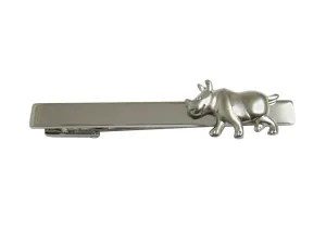Matte Silver Toned Rhino Square Tie Clip