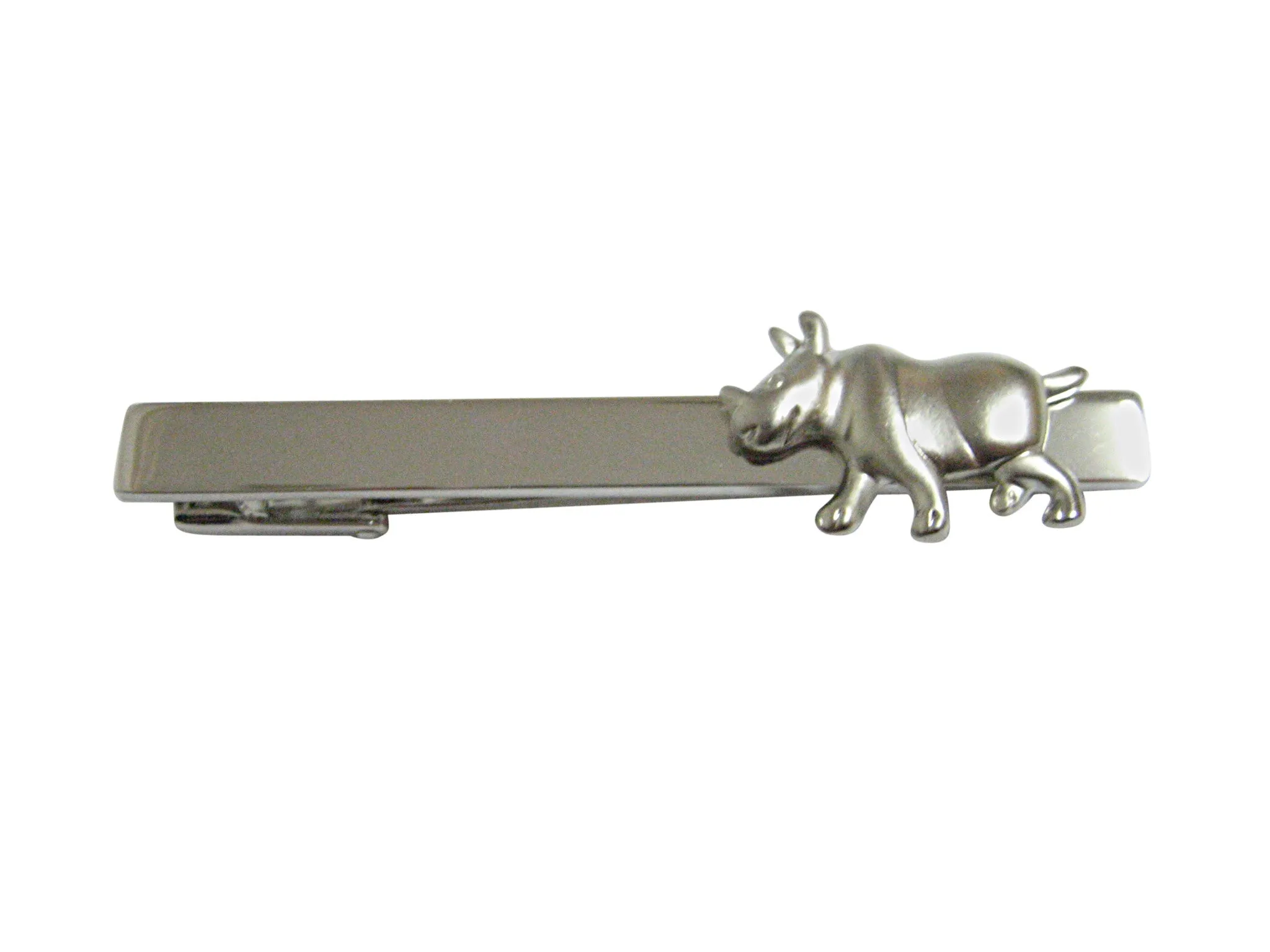 Matte Silver Toned Rhino Square Tie Clip