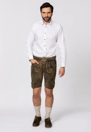 Men's Lederhosen "Leonardo" with Belt Dark Brown w/green (52) closeout
