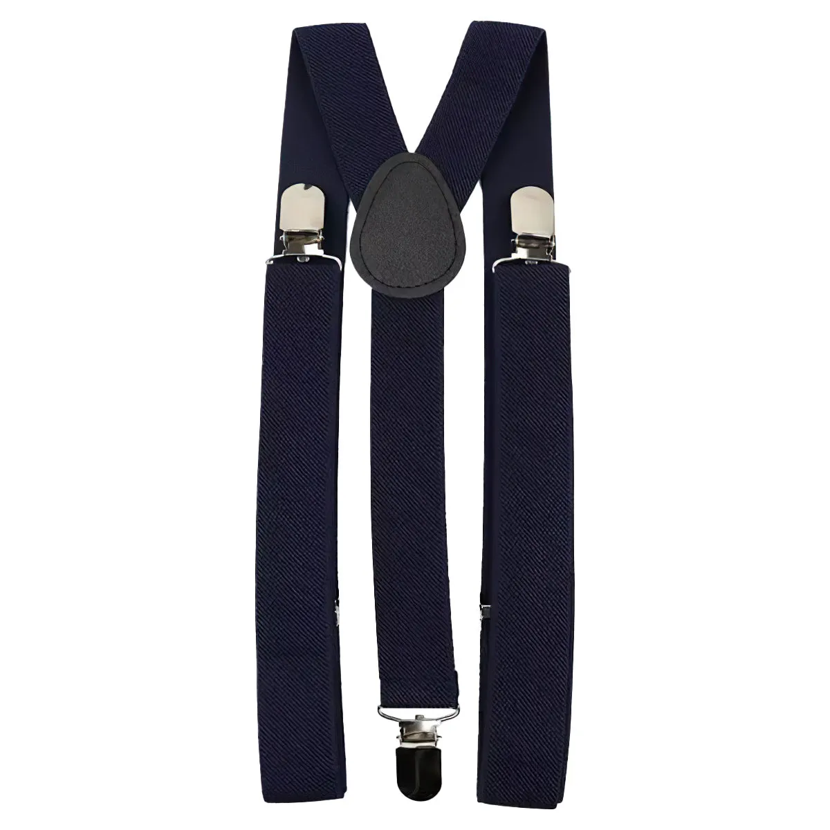Millie Navy Blue Floral Cotton Skinny Tie & Pocket Square with Navy Blue Plain Adult Braces Set