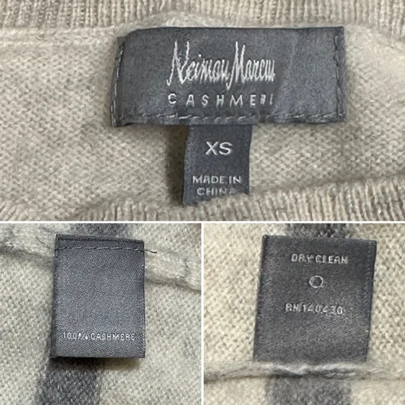NEIMAN MARCUS 100% Cashmere Striped Pullover Sweater Heather Gray Vanilla XS