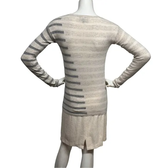 NEIMAN MARCUS 100% Cashmere Striped Pullover Sweater Heather Gray Vanilla XS