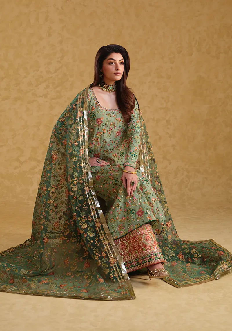 Neloo's Luxury Raw Silk Hand Embroidered Unstitched MEERAS