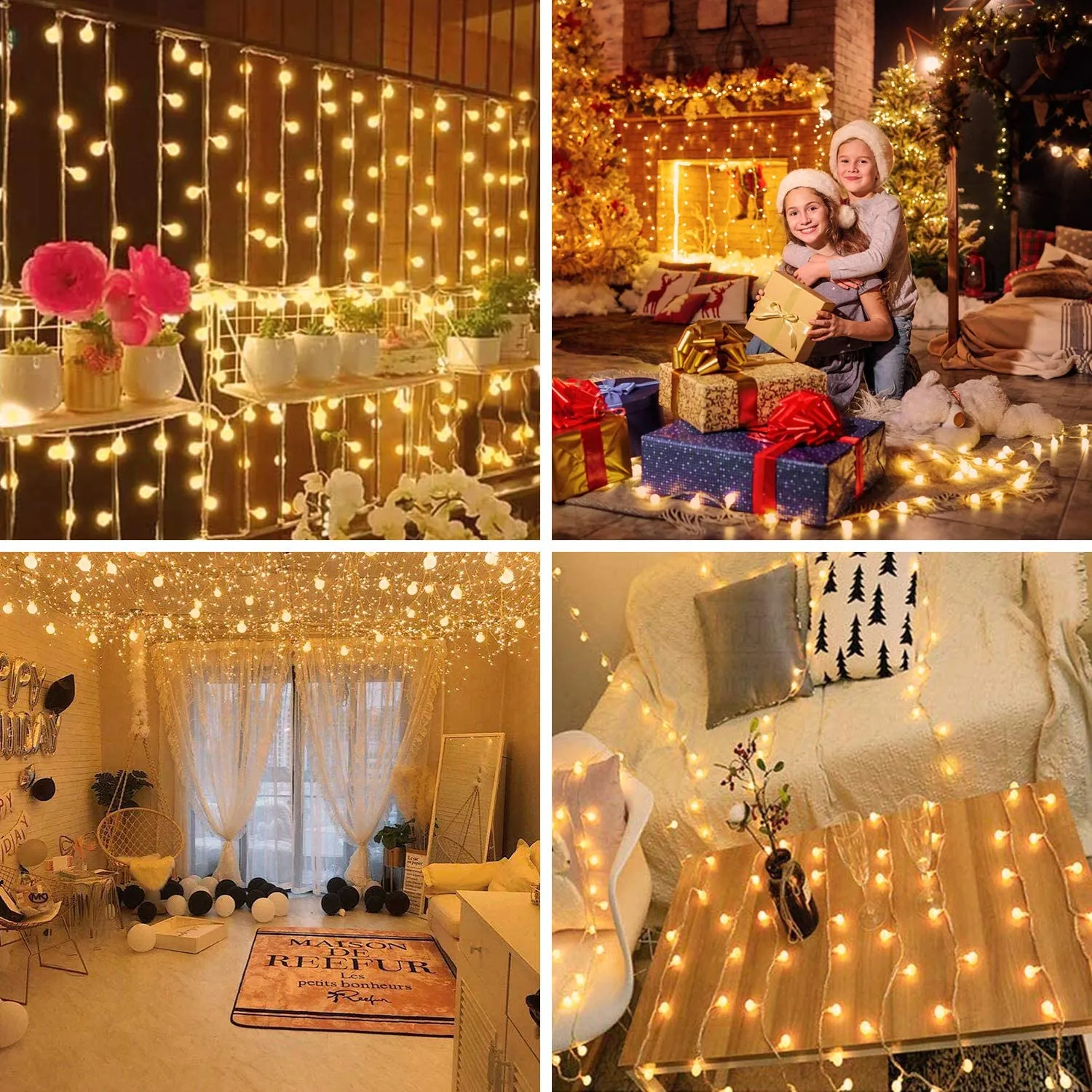 New 2 Pack 100 LED String Lights Outdoor Battery Operated, 2 x 49 Ft Fairy Globe String Lights Waterproof with 2 Remote Controls, 8 Modes & Timer! Warm White!