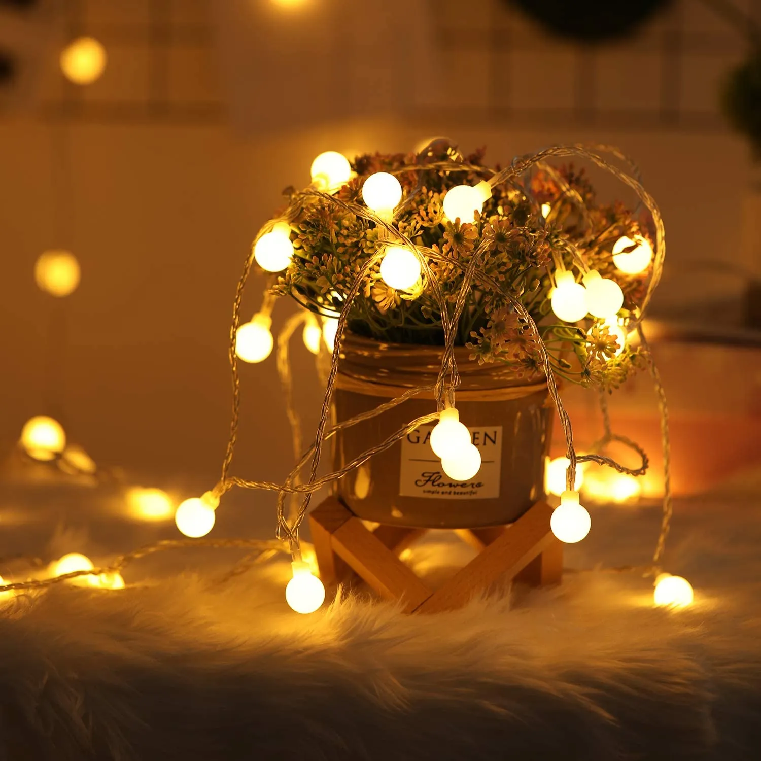 New 2 Pack 100 LED String Lights Outdoor Battery Operated, 2 x 49 Ft Fairy Globe String Lights Waterproof with 2 Remote Controls, 8 Modes & Timer! Warm White!