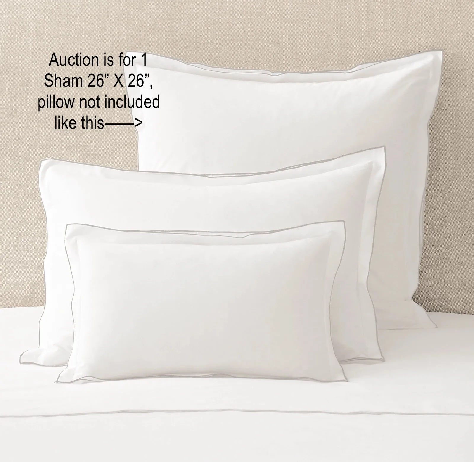NEW RESTORATION HARDWARE ITALIAN TIPPED SATIN STITCH SHAM IN DUNE, 26" X 26" SQUARE, LARGEST SHOW IN PIC! WINNER CAN BUY 1 MORE @ WINNING BID! RETAILS $85US  EACH!