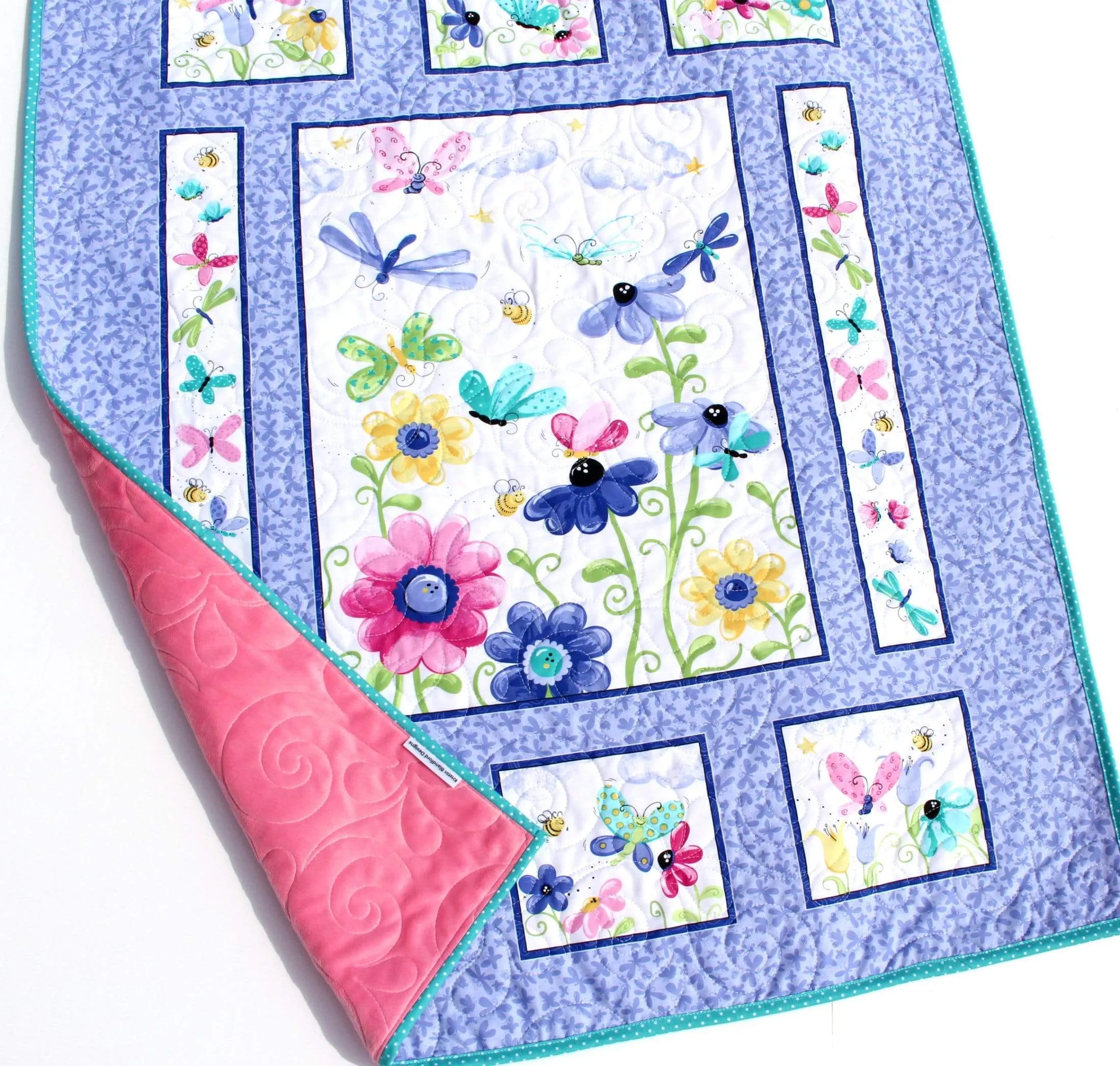 Newborn Gift, Butterfly Baby Quilt, Minky Blanket, Pink Crib Bedding, Gift from Grandma, Personalized Name Handmade Homemade Purple Newborn
