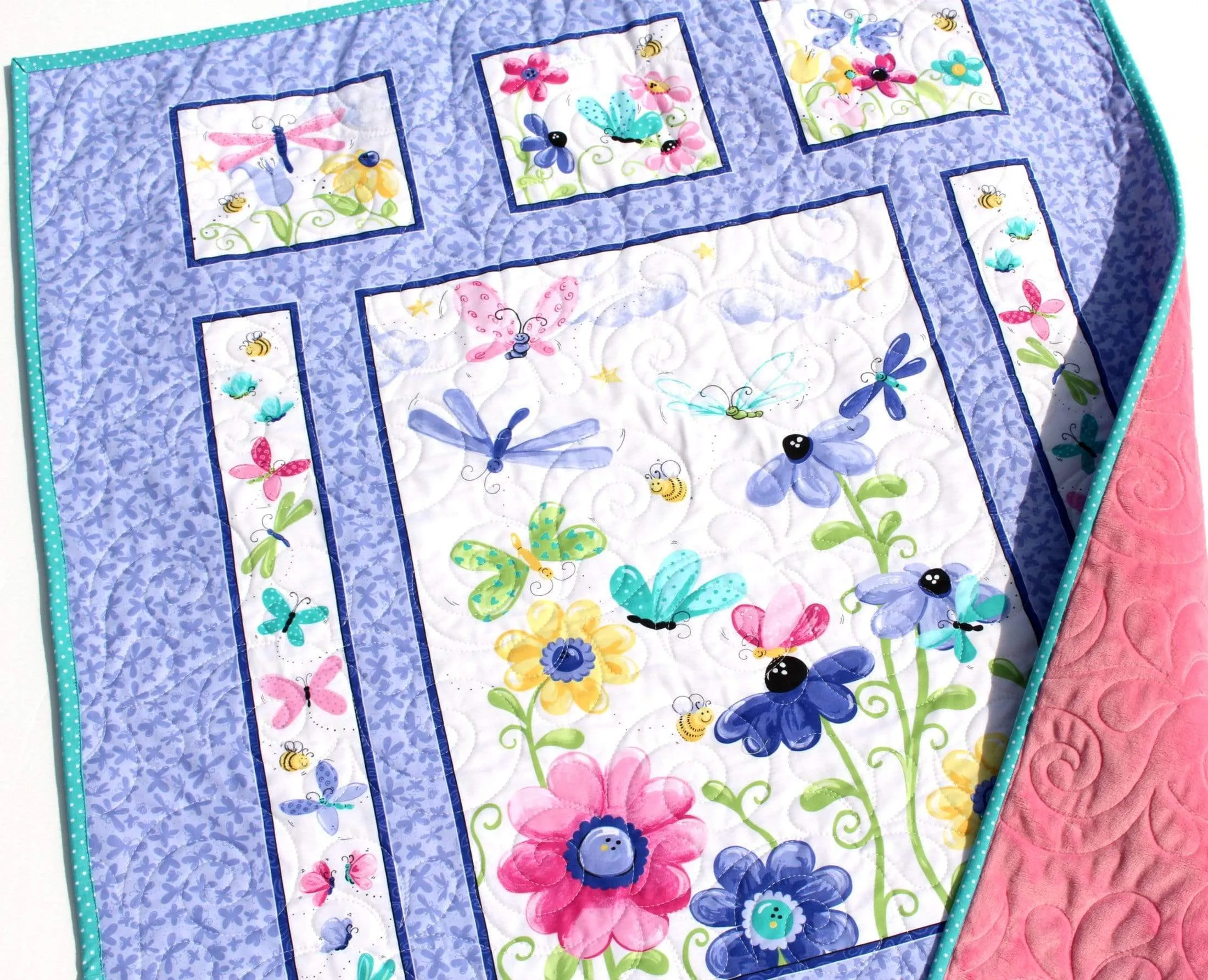 Newborn Gift, Butterfly Baby Quilt, Minky Blanket, Pink Crib Bedding, Gift from Grandma, Personalized Name Handmade Homemade Purple Newborn