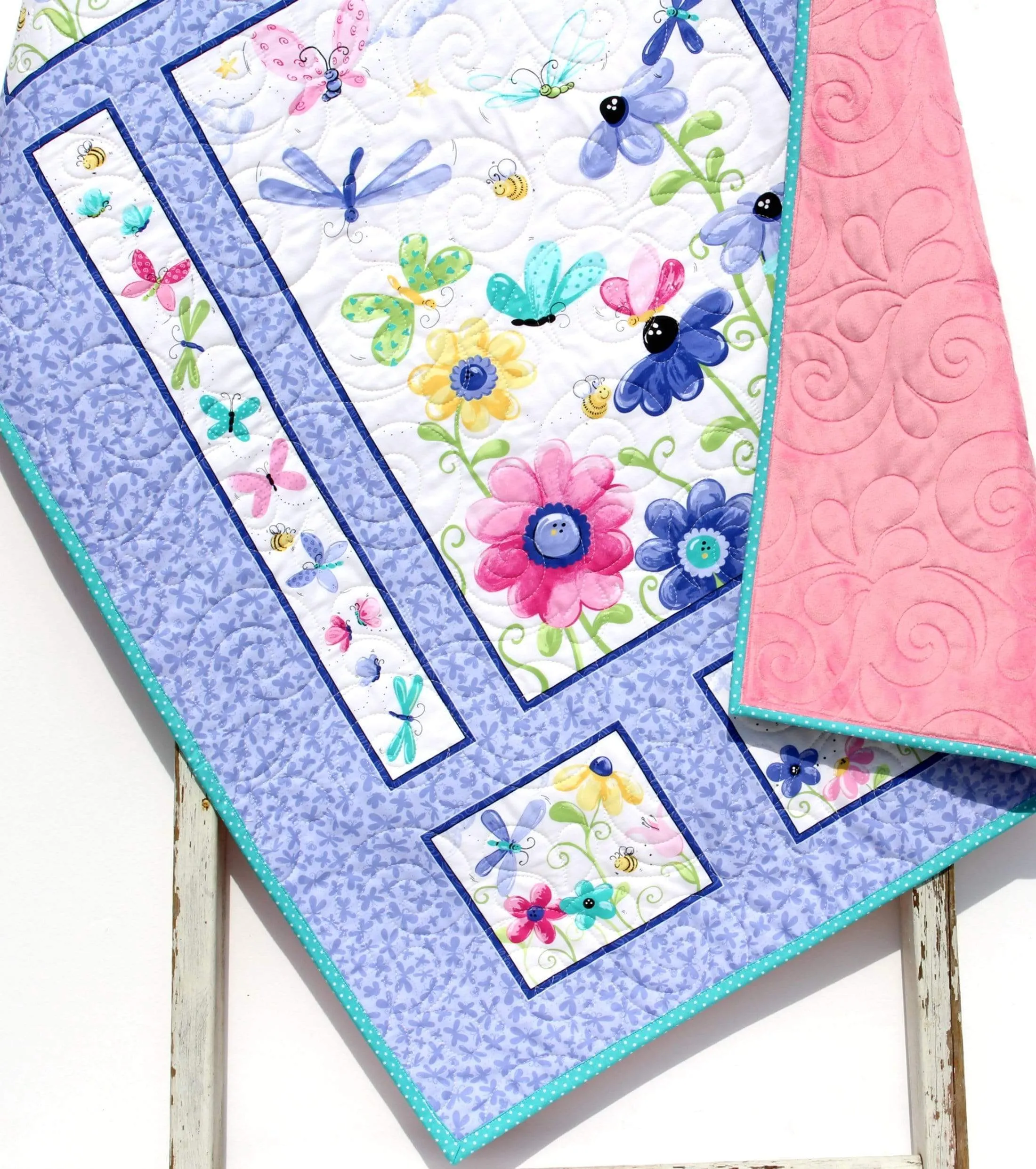 Newborn Gift, Butterfly Baby Quilt, Minky Blanket, Pink Crib Bedding, Gift from Grandma, Personalized Name Handmade Homemade Purple Newborn