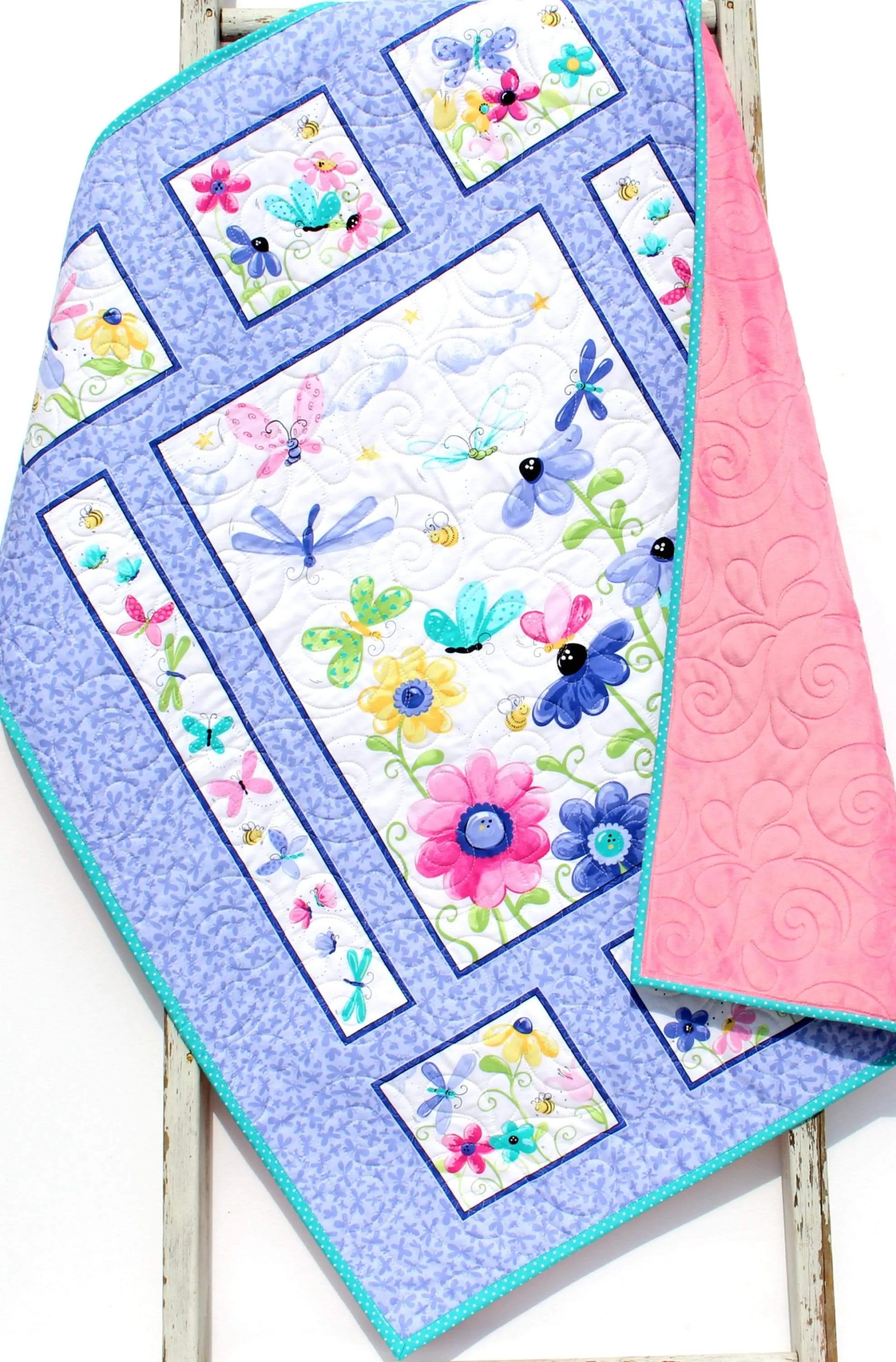 Newborn Gift, Butterfly Baby Quilt, Minky Blanket, Pink Crib Bedding, Gift from Grandma, Personalized Name Handmade Homemade Purple Newborn