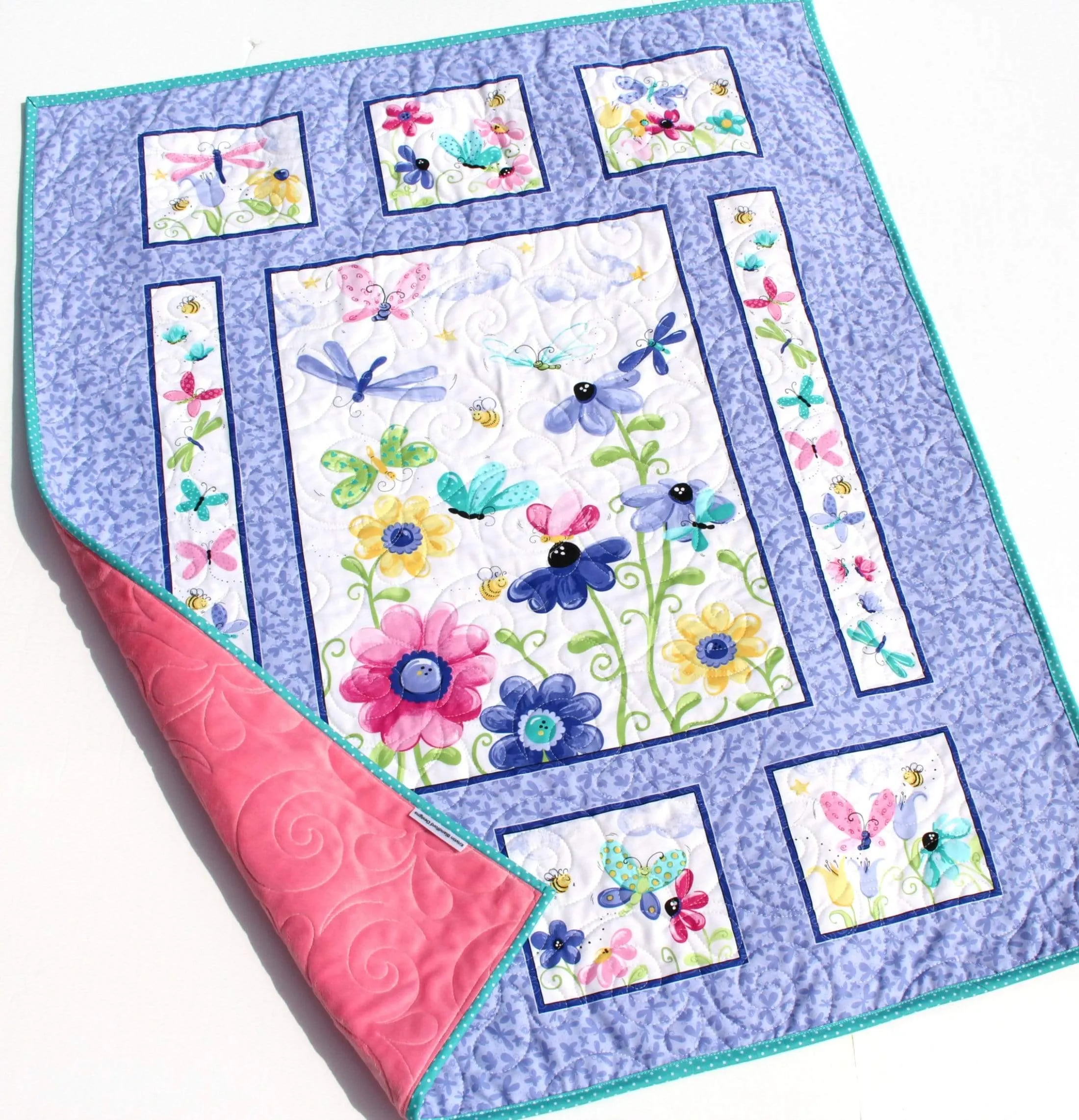 Newborn Gift, Butterfly Baby Quilt, Minky Blanket, Pink Crib Bedding, Gift from Grandma, Personalized Name Handmade Homemade Purple Newborn