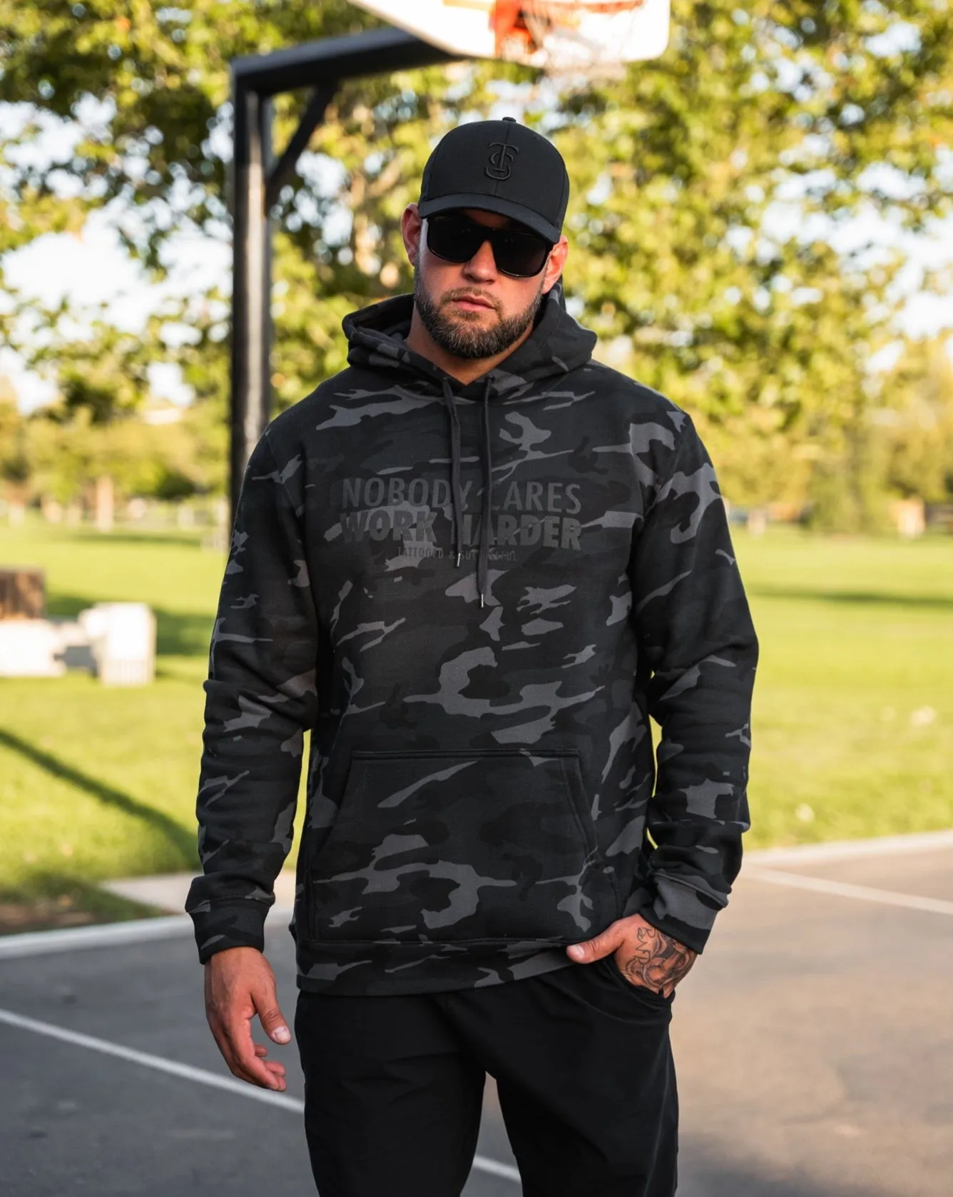 Nobody Cares Work Harder Hoodie - Black Camo