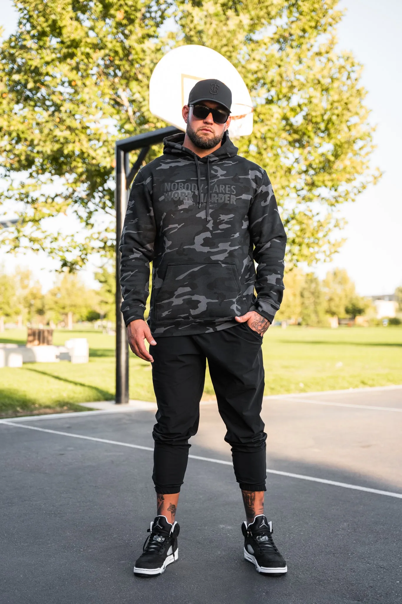 Nobody Cares Work Harder Hoodie - Black Camo