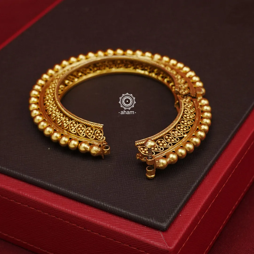 Pacheli Gold Polish Silver Hand Kada (Size: 2.8, Openable)