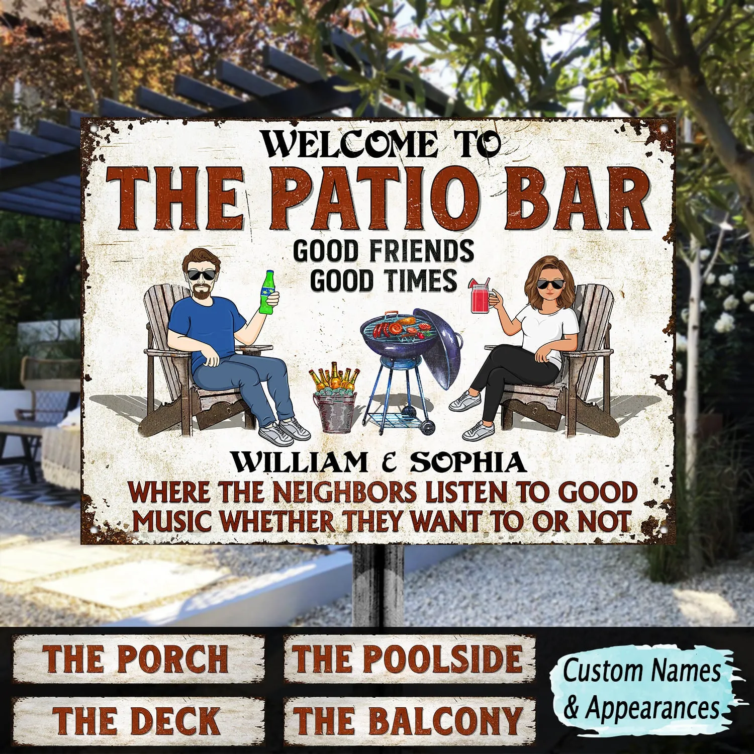 Patio Grilling Listen To The Good Music Couple Husband Wife - Backyard Sign - Personalized Custom Classic Metal Signs