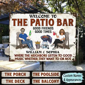 Patio Grilling Listen To The Good Music Couple Husband Wife - Backyard Sign - Personalized Custom Classic Metal Signs