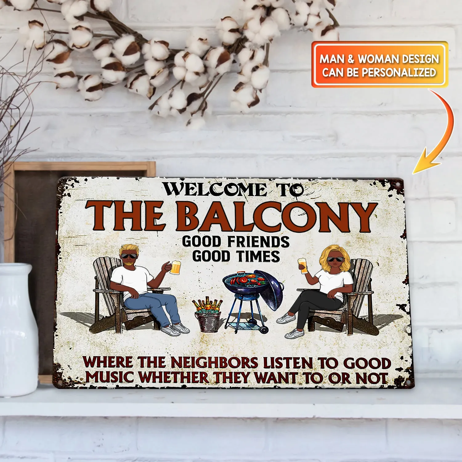 Patio Grilling Listen To The Good Music Couple Husband Wife - Backyard Sign - Personalized Custom Classic Metal Signs