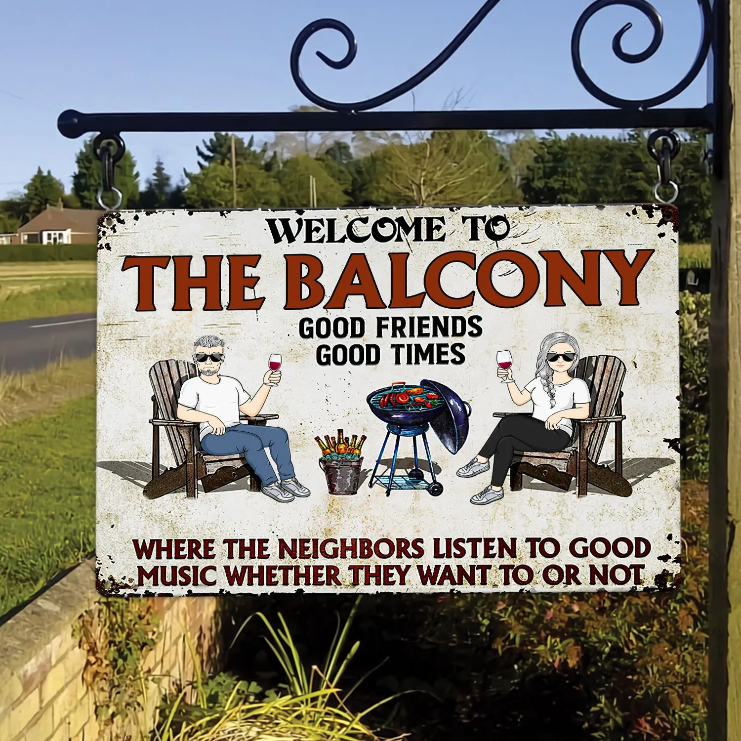 Patio Grilling Listen To The Good Music Couple Husband Wife - Backyard Sign - Personalized Custom Classic Metal Signs