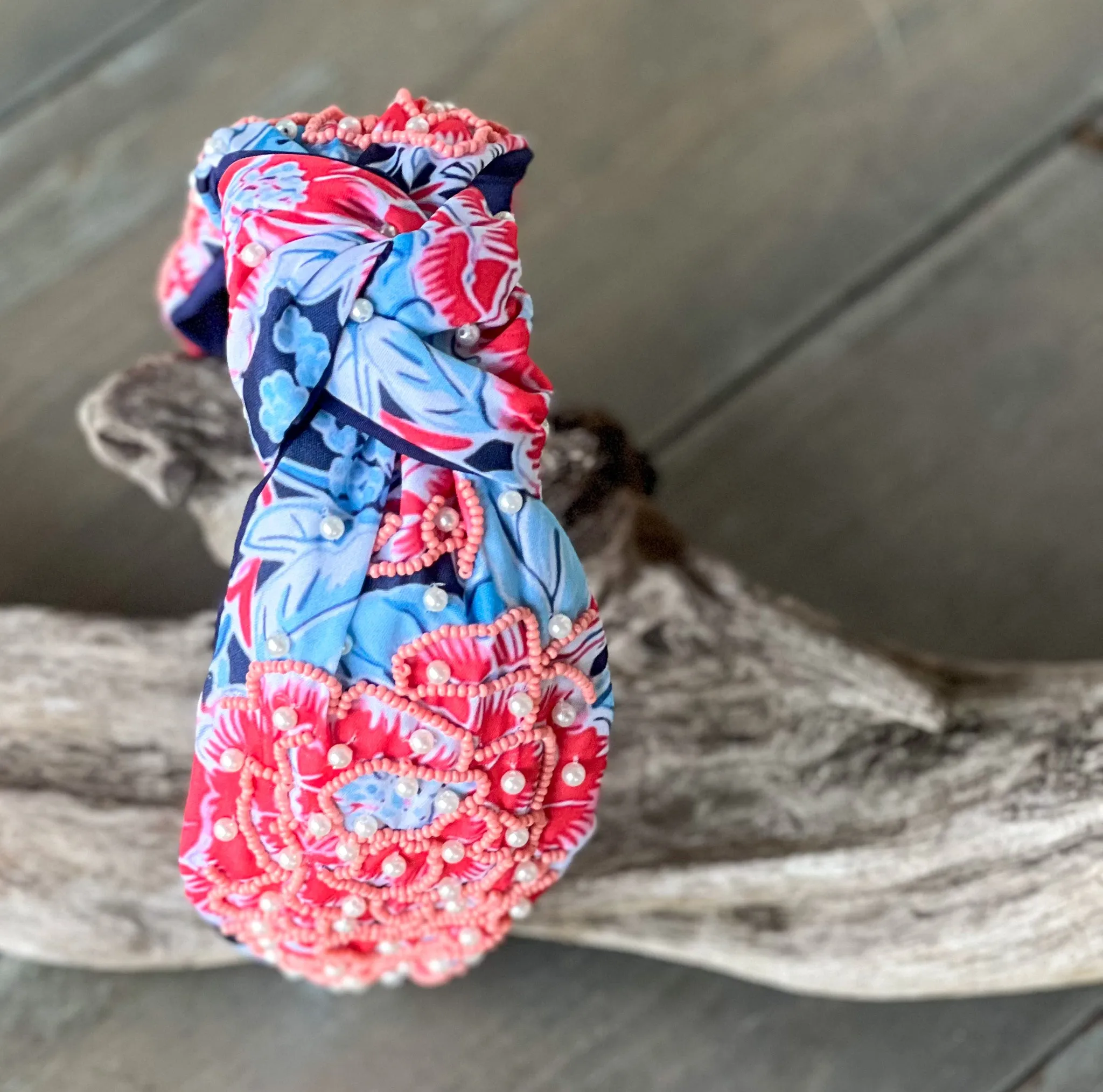 Patriotic Chinoiserie Floral Beaded Headband - OBX Prep Exclusive