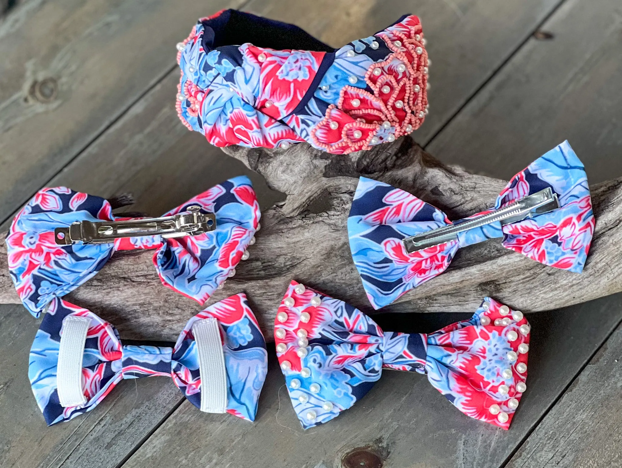 Patriotic Chinoiserie Floral Beaded Headband - OBX Prep Exclusive