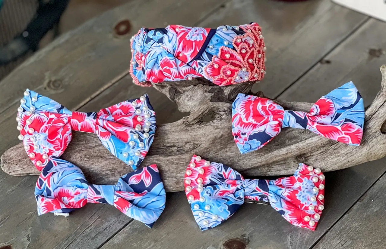 Patriotic Chinoiserie Floral Beaded Headband - OBX Prep Exclusive