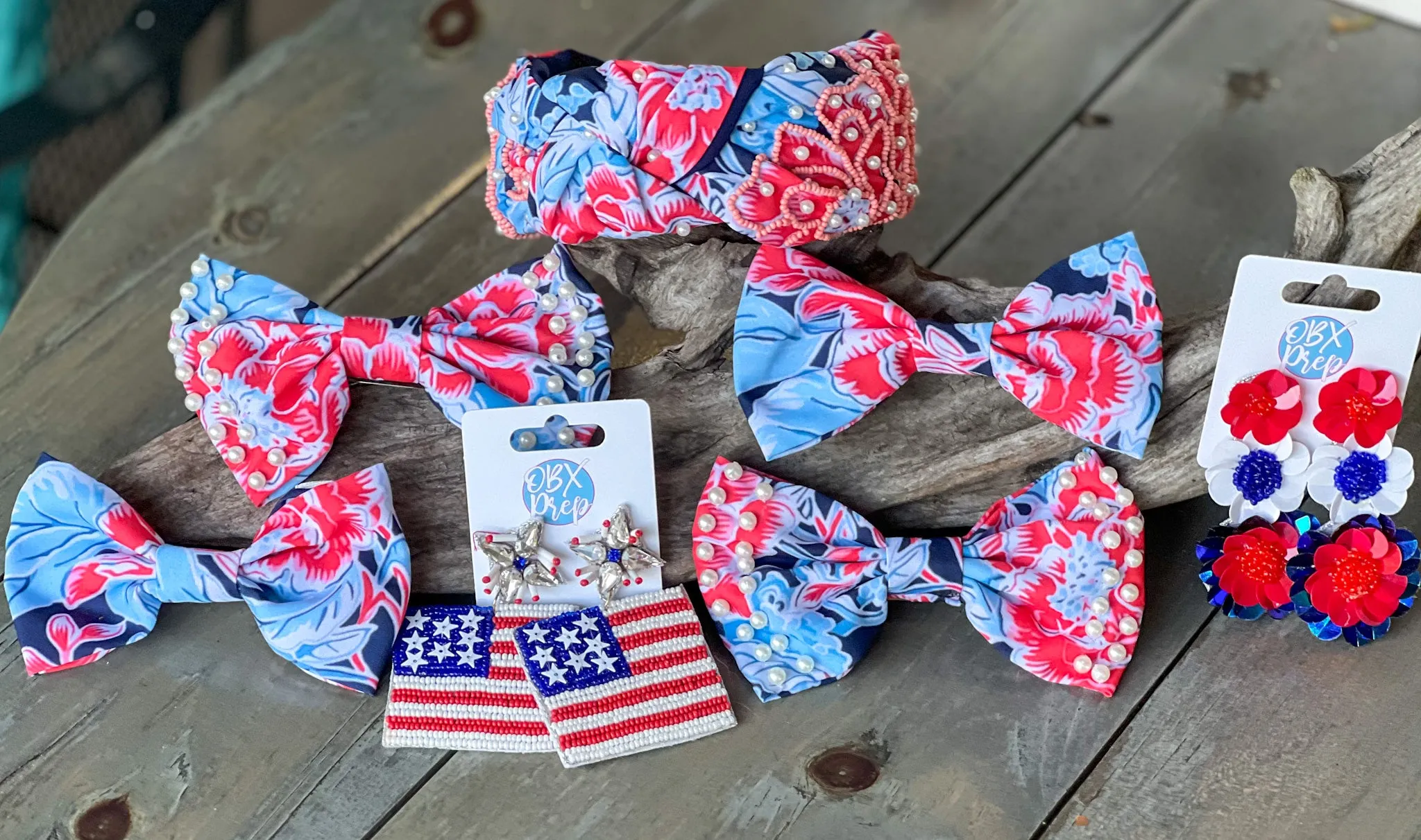 Patriotic Chinoiserie Floral Beaded Headband - OBX Prep Exclusive